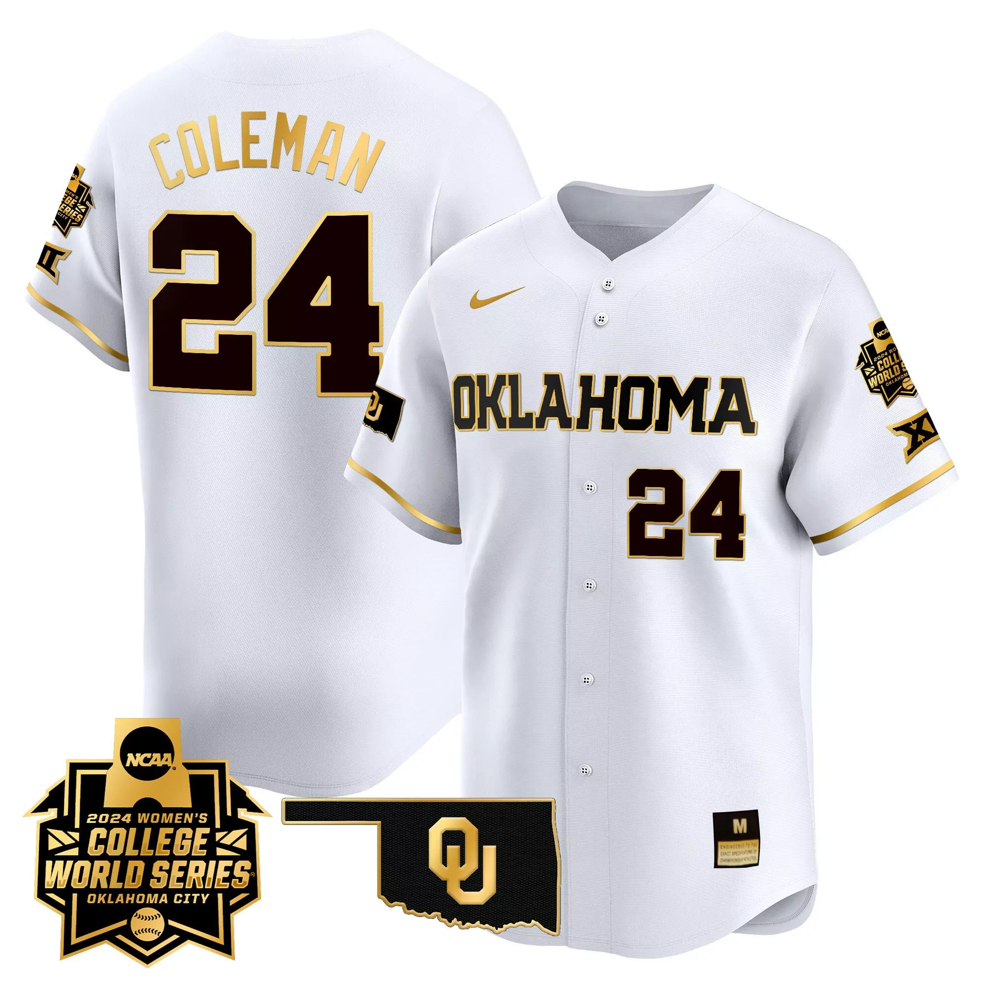 coleman 24 stitched vapor jersey women s white oklahoma sooners 2024 college world series