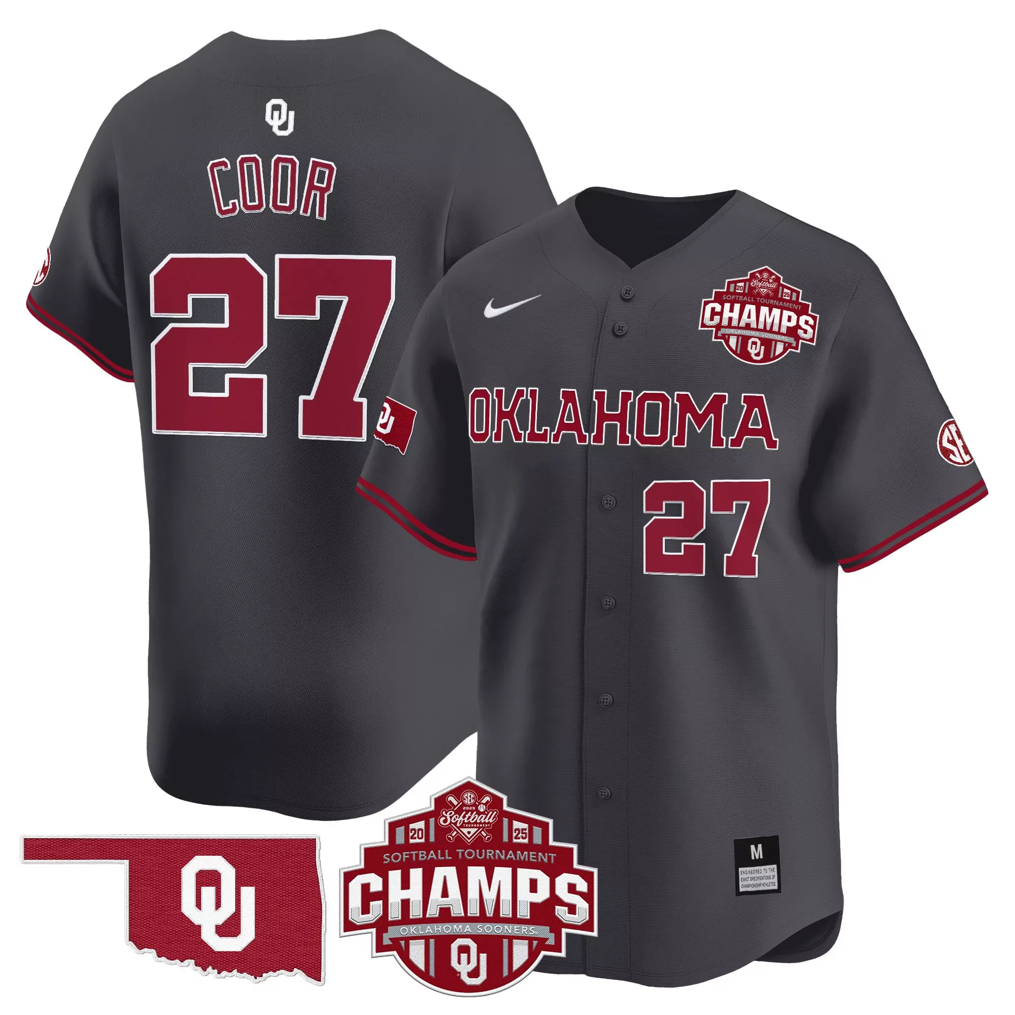 coor 27 men s stitched vapor jersey oklahoma sooners black champs 2025