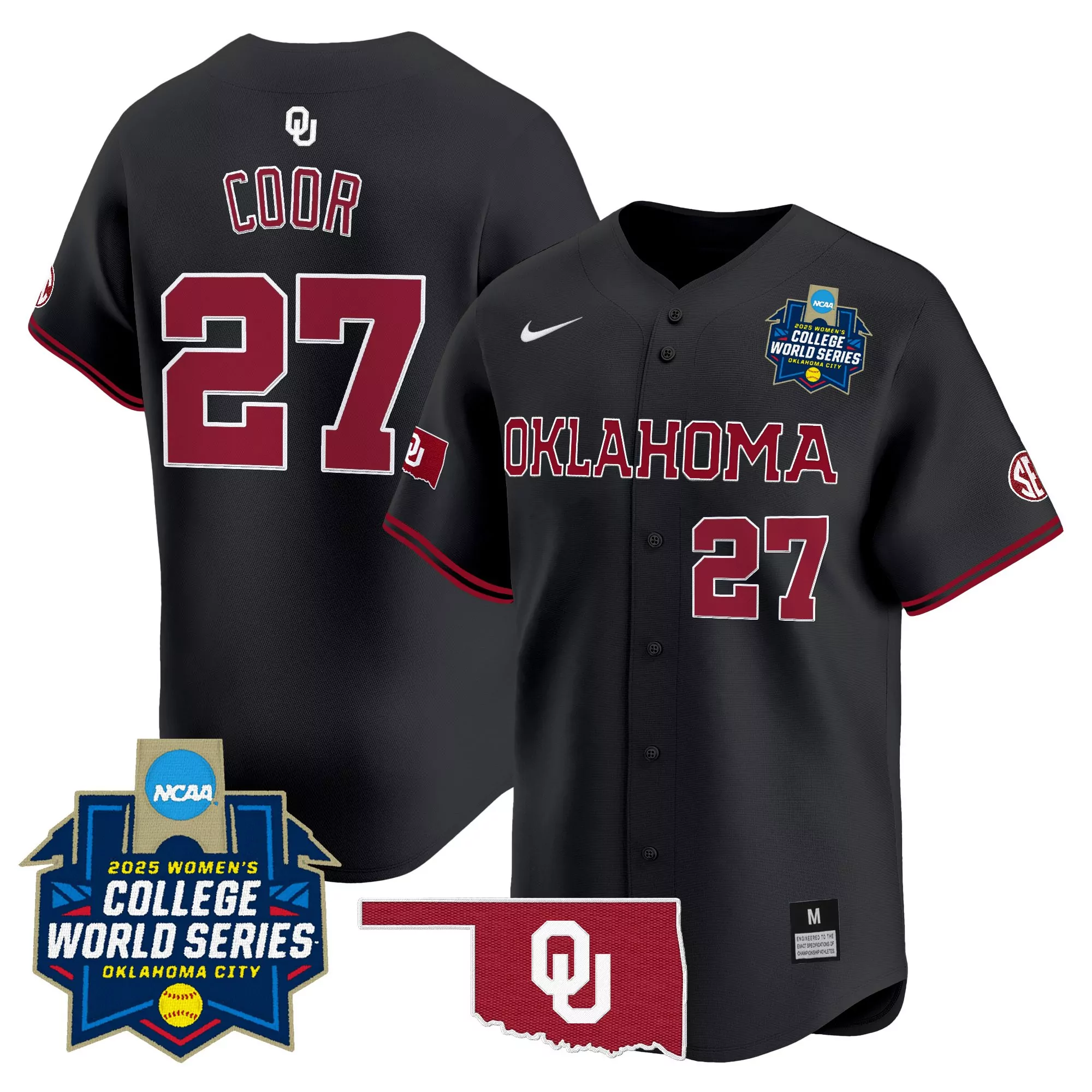 coor 27 oklahoma sooners women s white vapor jersey 2025 college world series embroidered patch