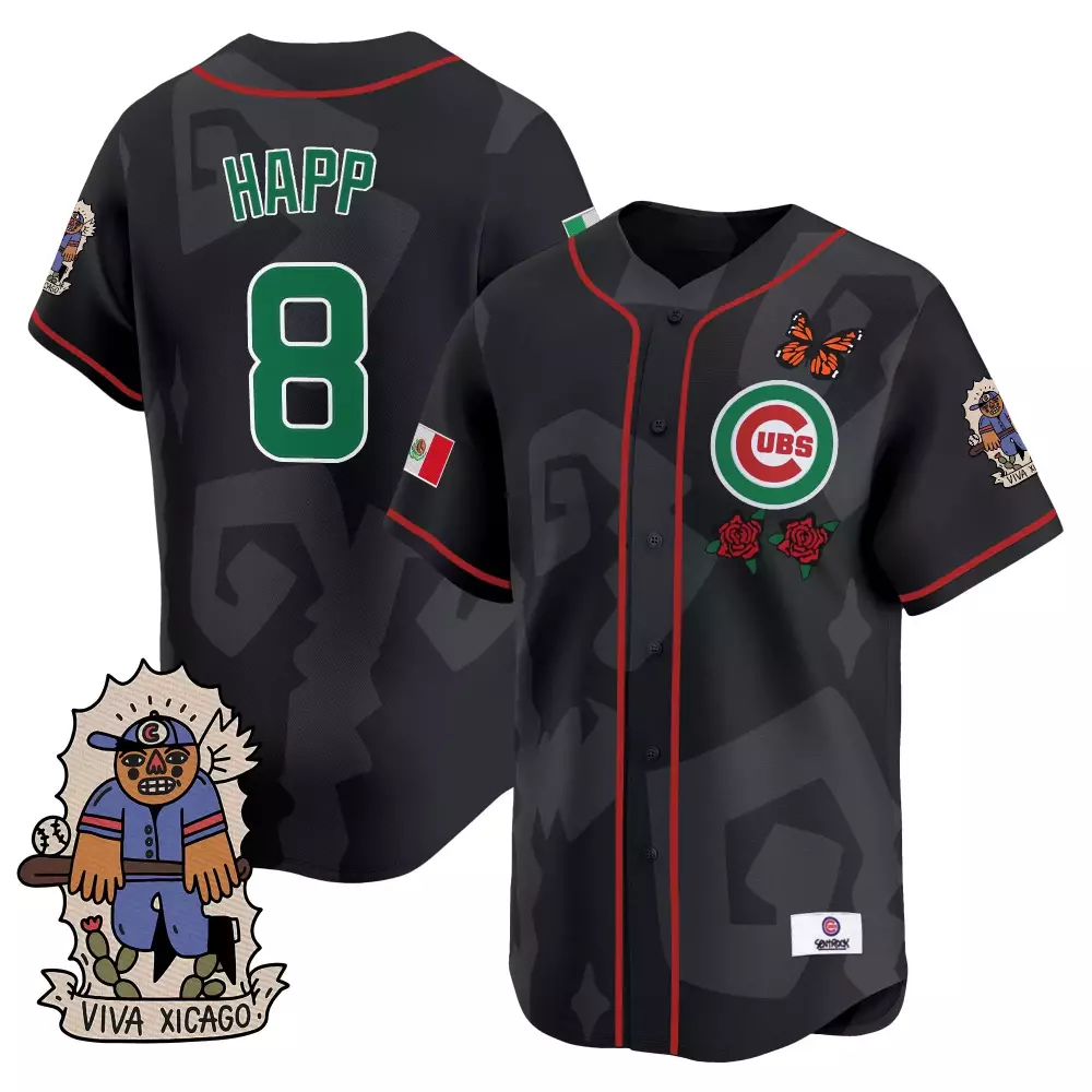Cubs 2023 Christopher Happ 8 Black Vapor Jersey | Embroidered Patches Style | For Men, Women & Youth