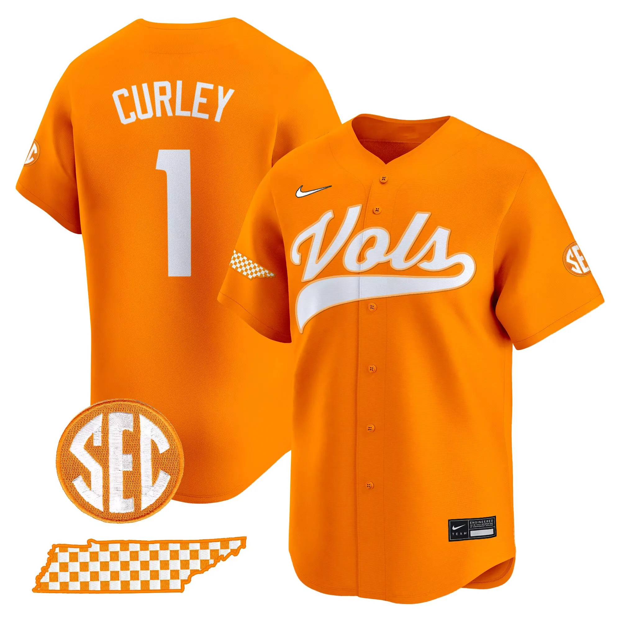 curley 1 men s vapor stitched jersey tennessee volunteers black 2025 sec patch
