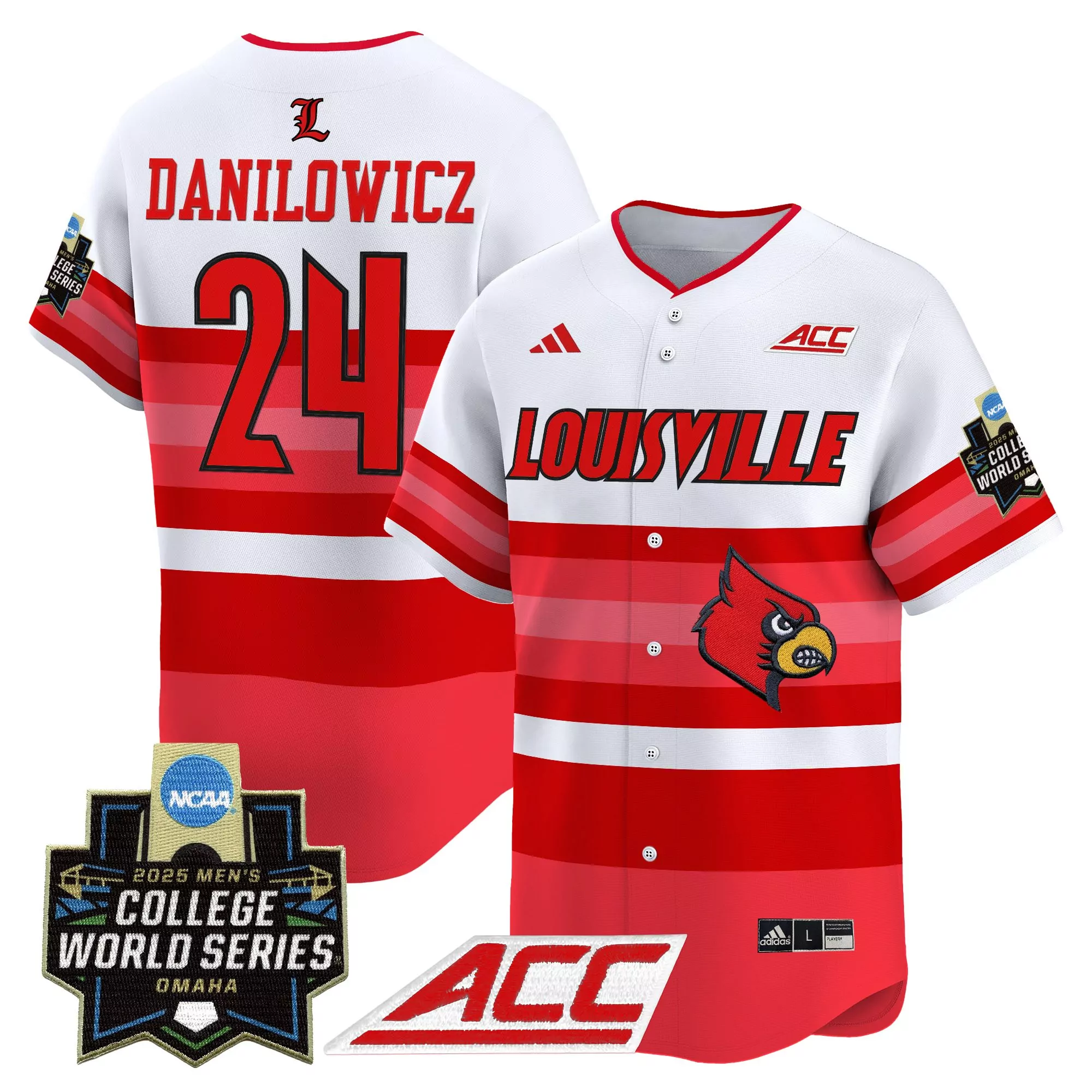 danilowicz 24 men s louisville cardinals red vapor jersey 2025 college world series acc patch