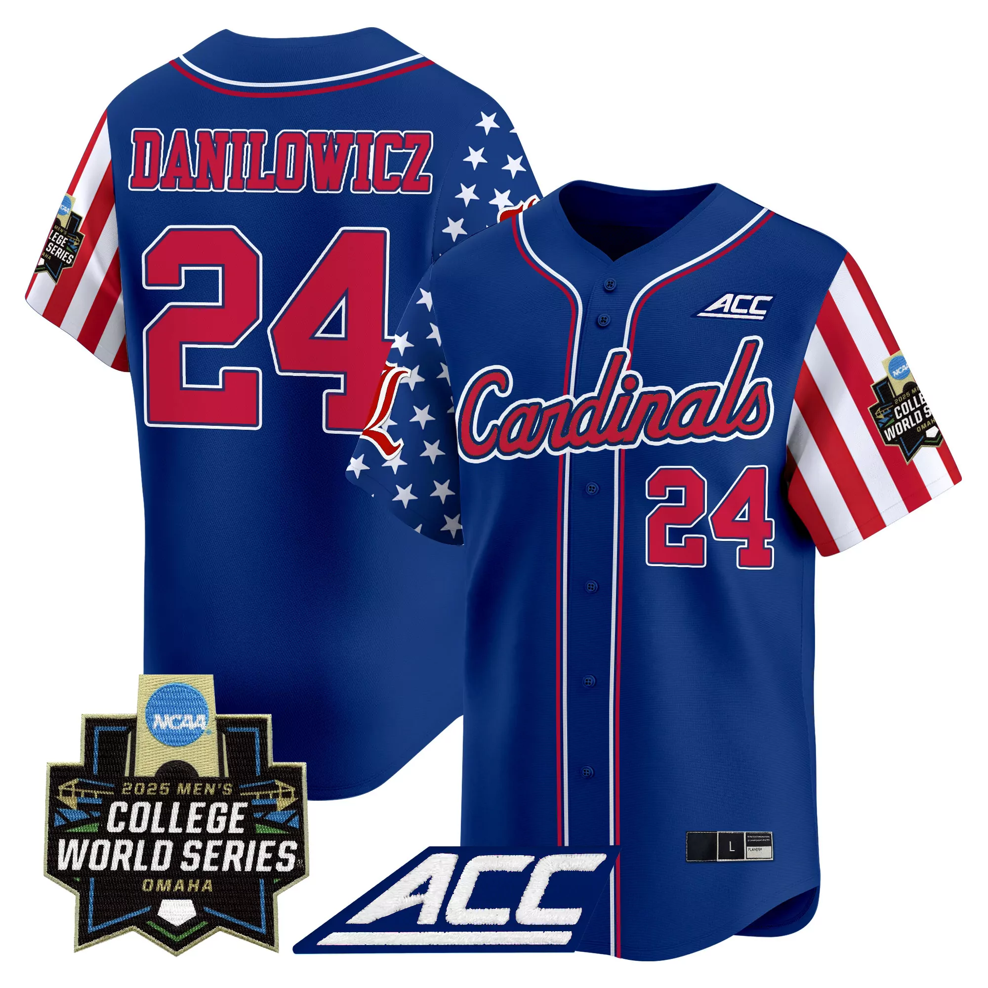 danilowicz 24 men s stitched vapor jersey blue louisville cardinals 2025 college world series