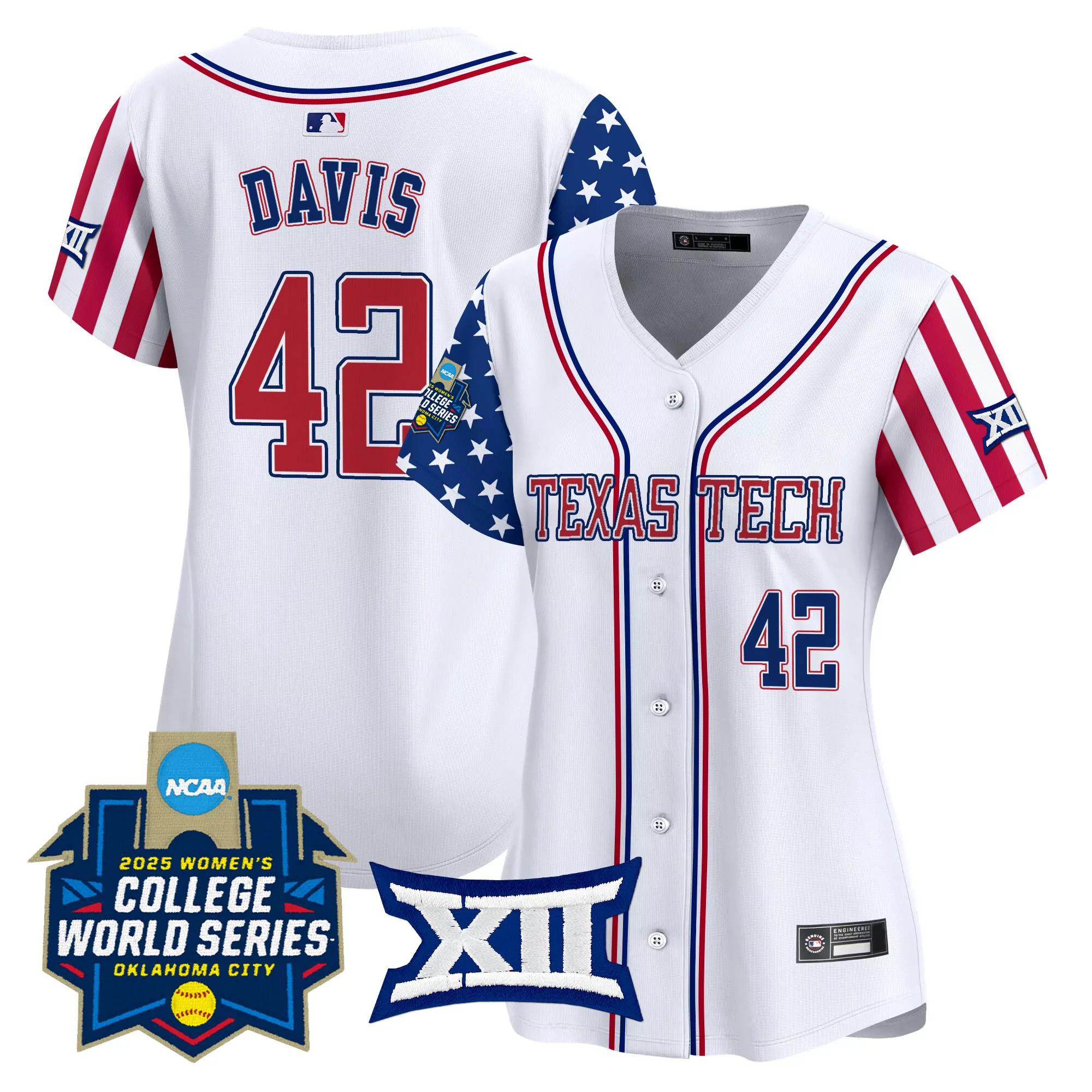 davis 42 women s texas tech red raiders stitched vapor jersey white 2025 college world series