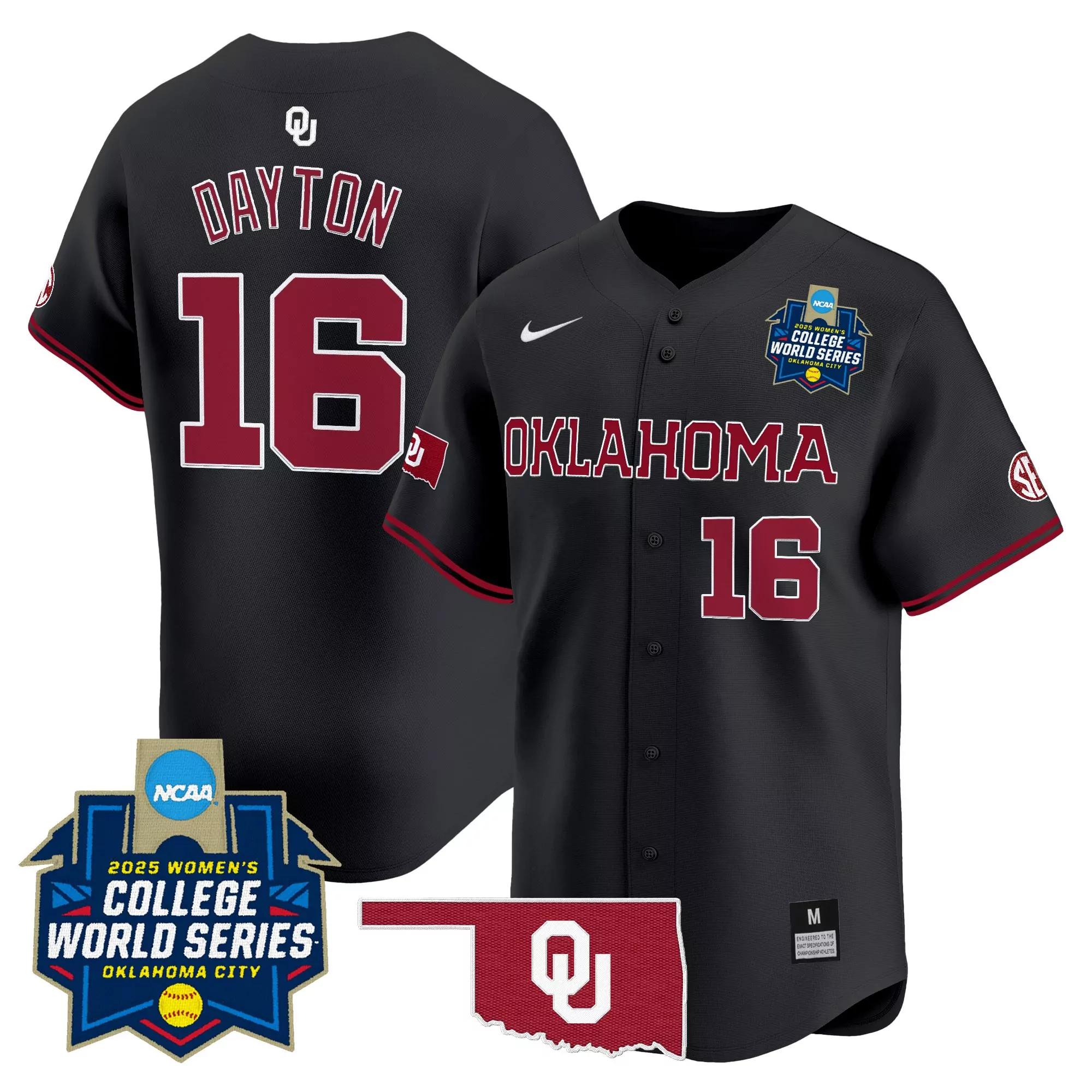 dayton 16 oklahoma sooners women s red vapor jersey with 2025 college world series patch