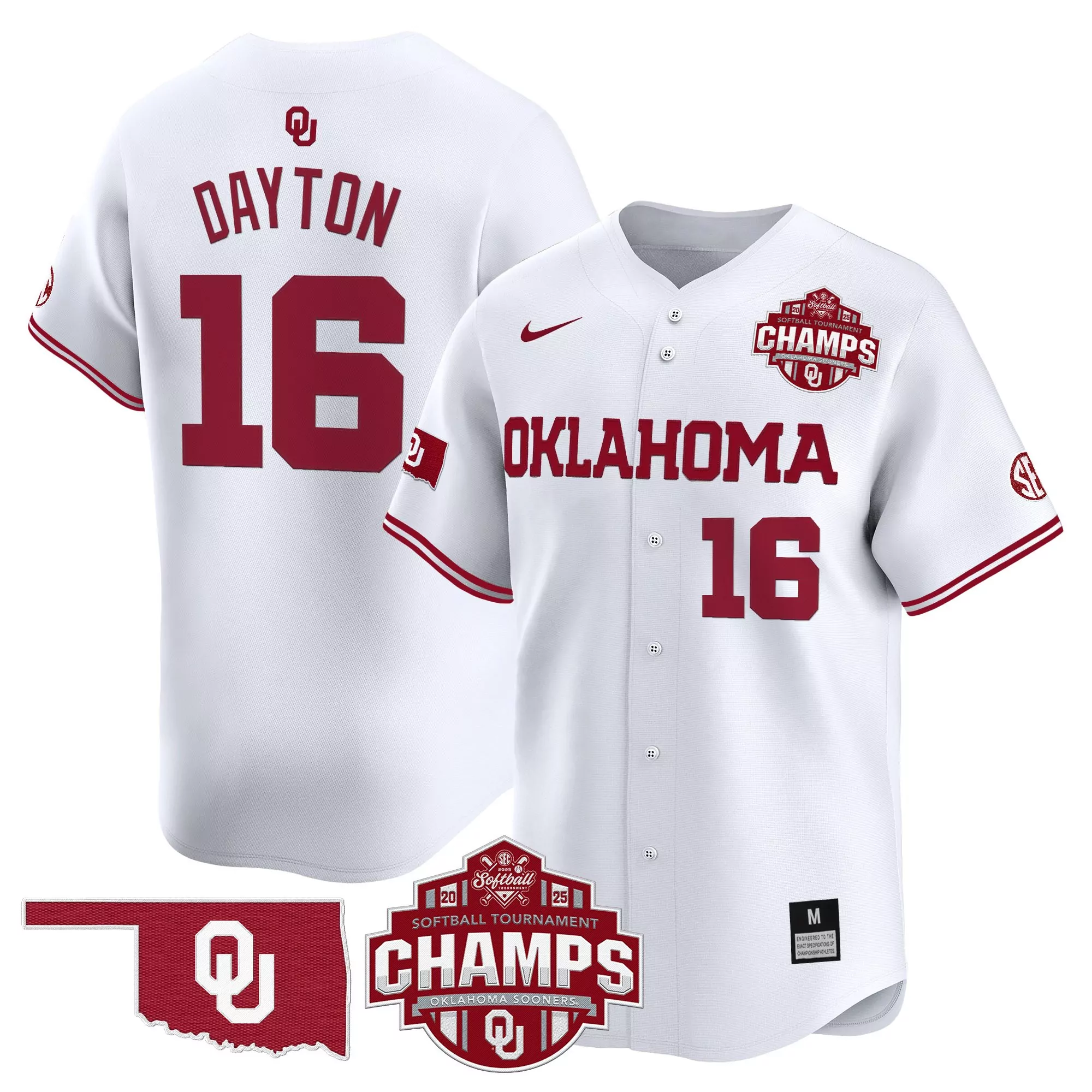 dayton 16 oklahoma sooners women s red vapor jersey with 2025 college world series patch