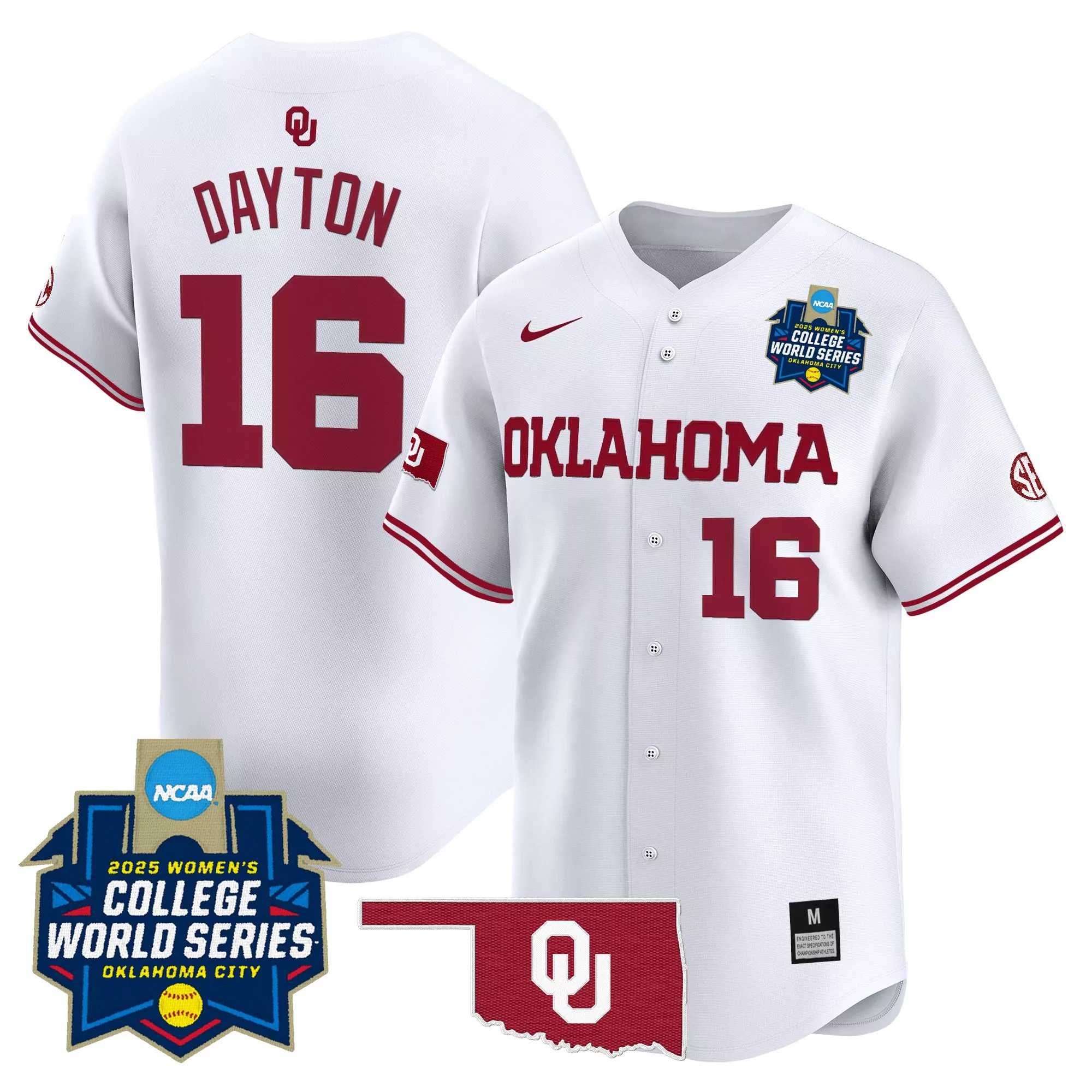 dayton 16 oklahoma sooners women s red vapor jersey with 2025 college world series patch