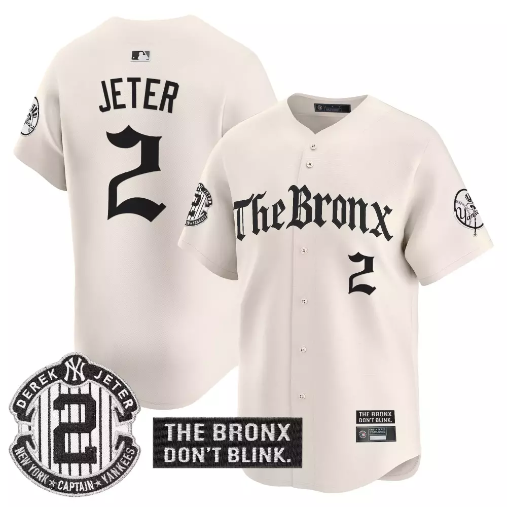 Derek Jeter 2 New York Yankees Cream Stitched Jersey | 2023 Name Patch | The Bronx Edition | For Men, Women & Youth