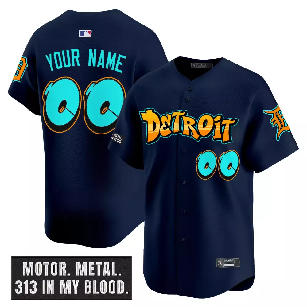 Custom Navy Blue Detroit Tigers Jersey | Motor Metal 313 Edition | Unique Fan Gear | For Men, Women & Youth