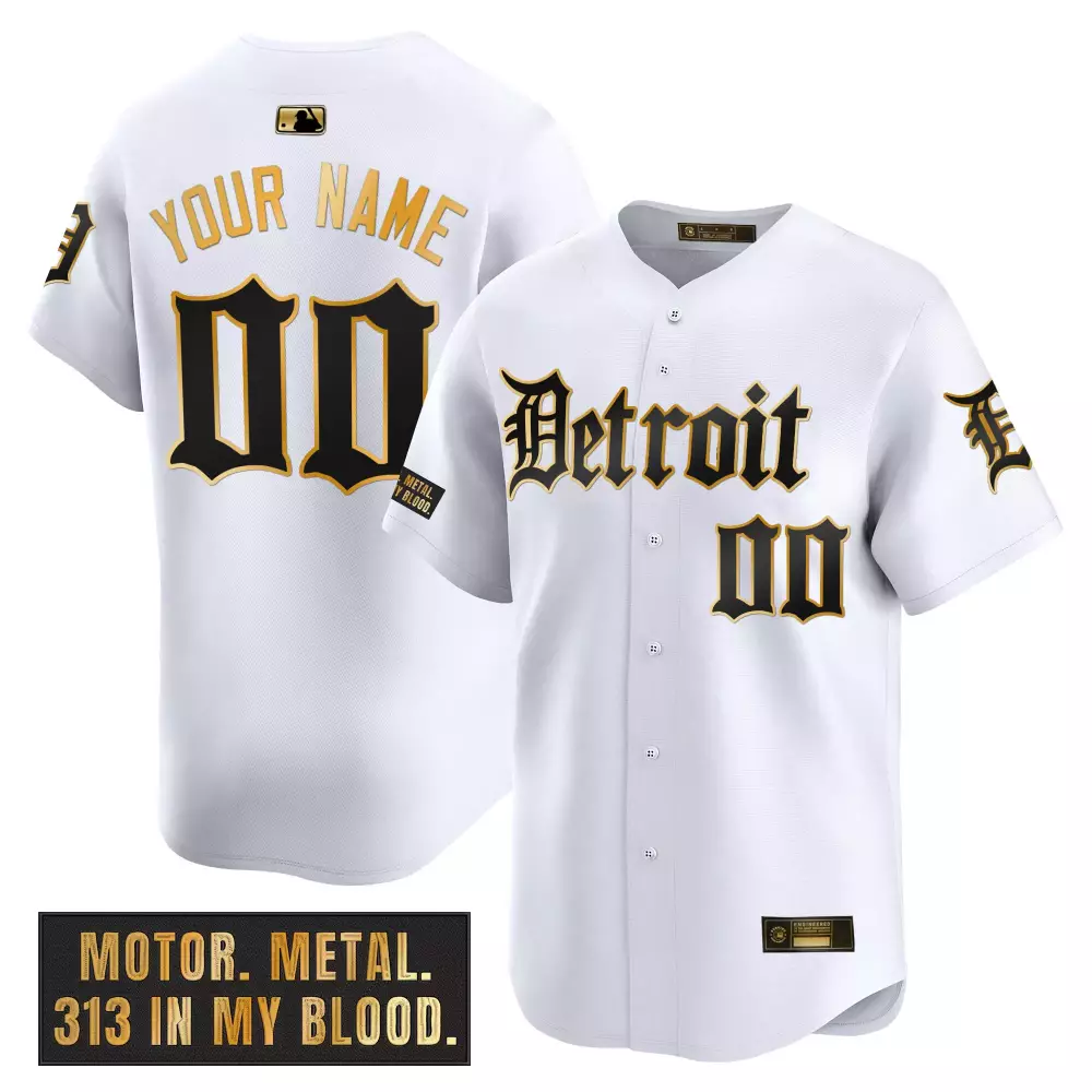 Custom White Detroit Tigers Jersey | Motor Metal Patch 313 | Unique Fan Gear | For Men, Women & Youth