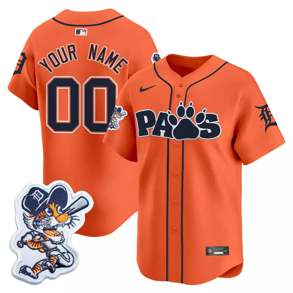 detroit tigers orange custom jersey with paw print patch and player name 00