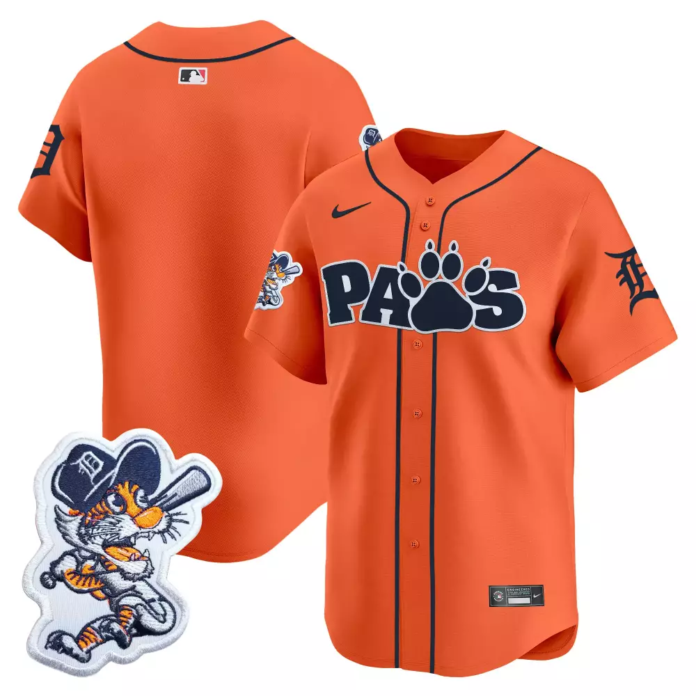 detroit tigers orange custom jersey with paw print patch and player name 00