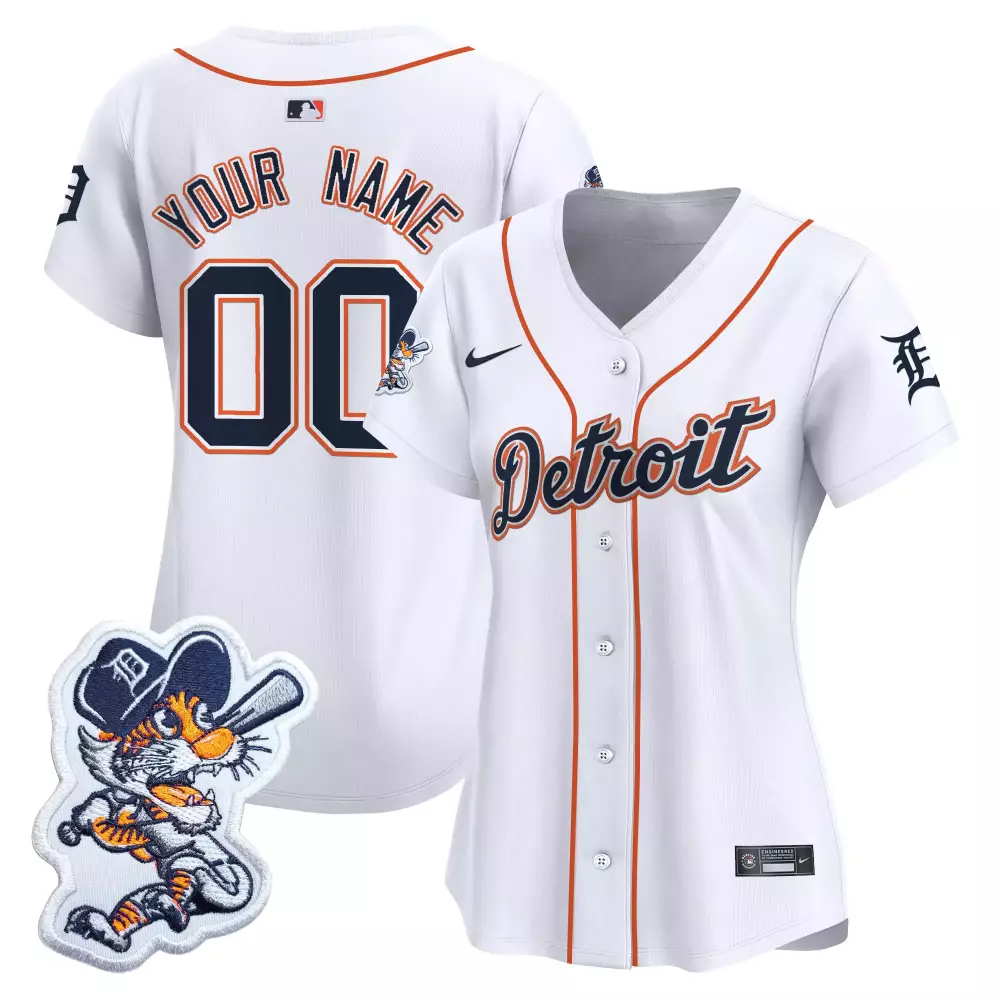 Women's Detroit Tigers Custom Jersey | White with Motor Metal 313 Patch | Unique Style | For Women