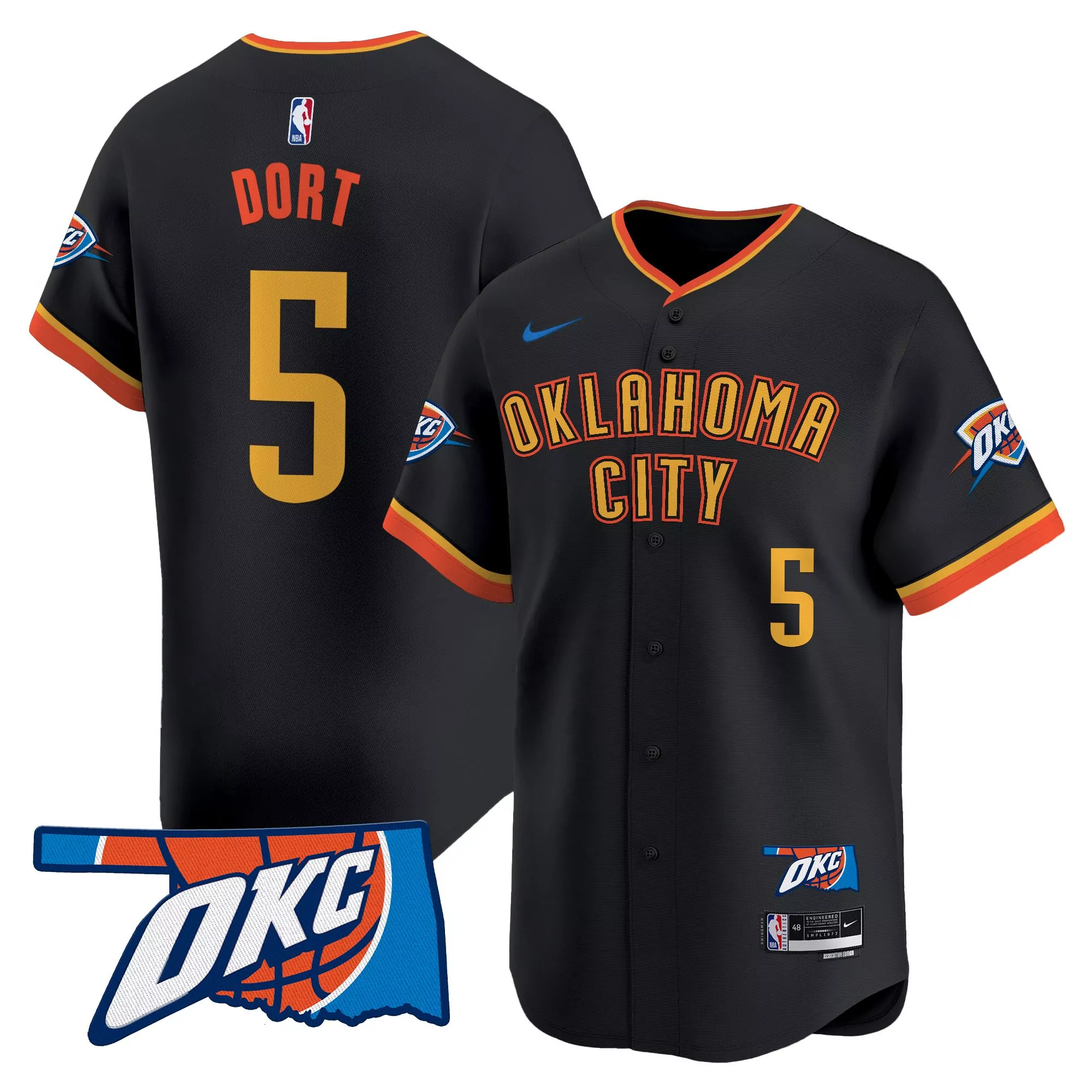 dort 5 men s black oklahoma city thunder vapor stitched jersey 2023 embroidered patch