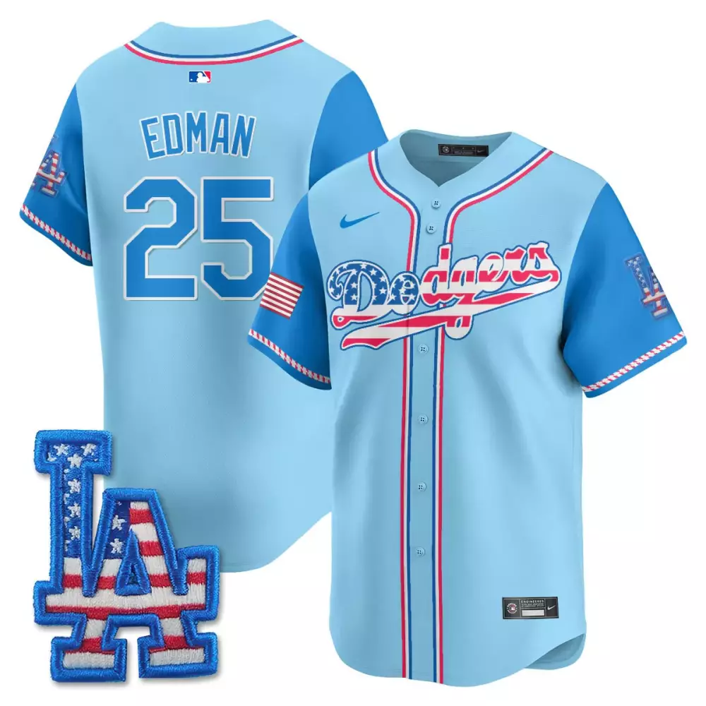 Edman 25 Men's Vapor Jersey | Los Angeles Dodgers Light Blue with 2025 Fourth of July Patch | Limited Edition Fan Gear | For Men, Women & Youth