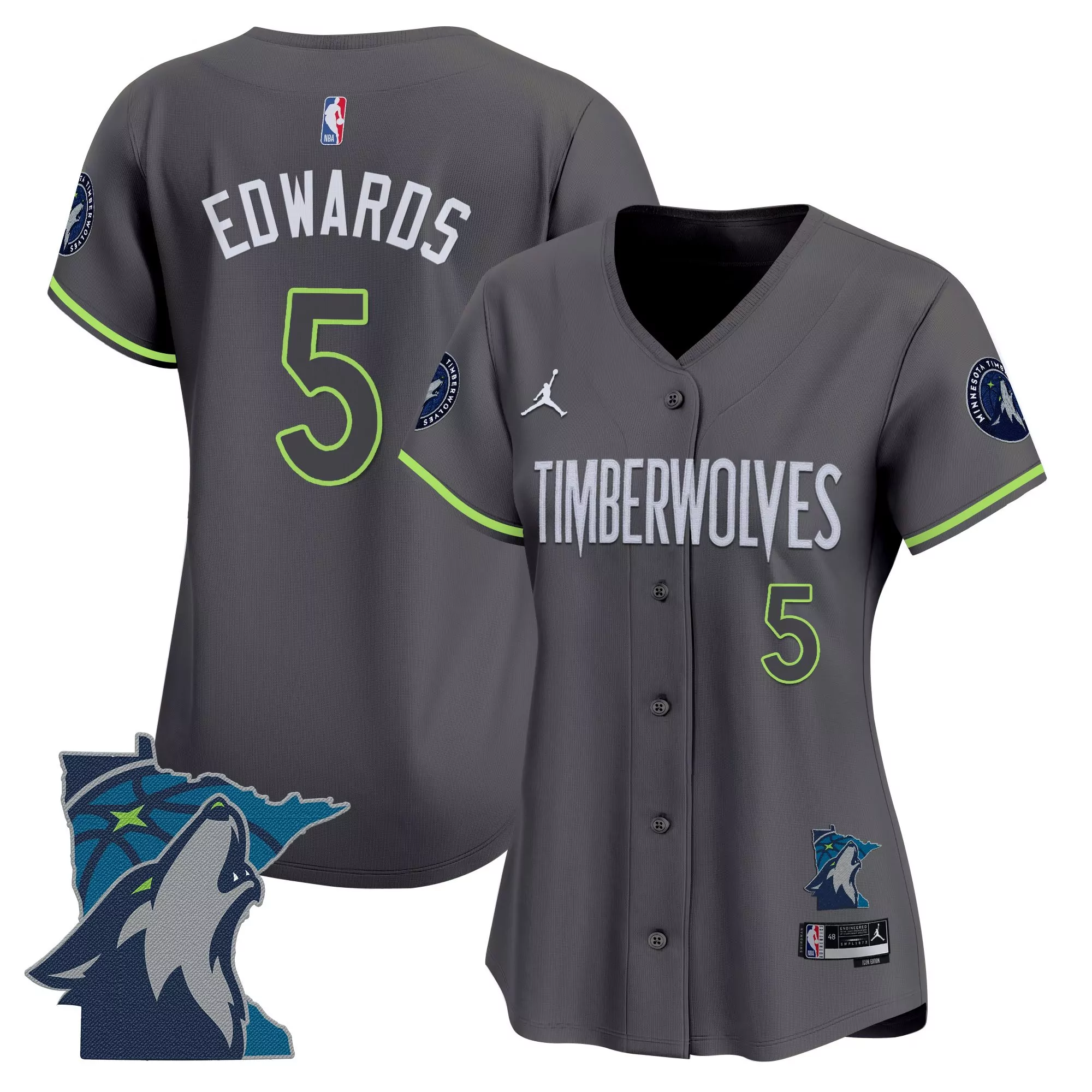 edwards 5 women s black minnesota timberwolves vapor jersey with embroidered patch 2025
