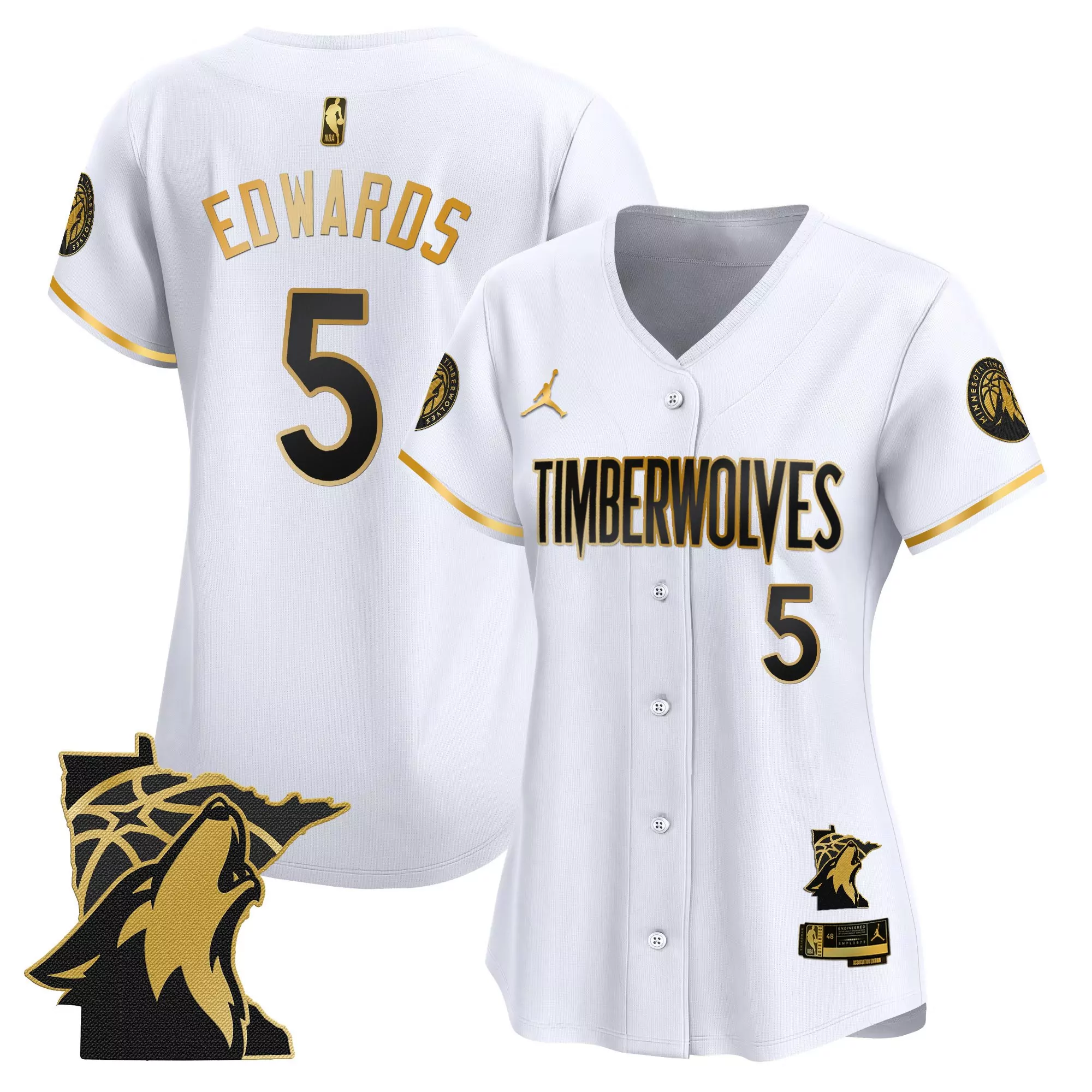 edwards 5 women s black minnesota timberwolves vapor jersey with embroidered patch 2025