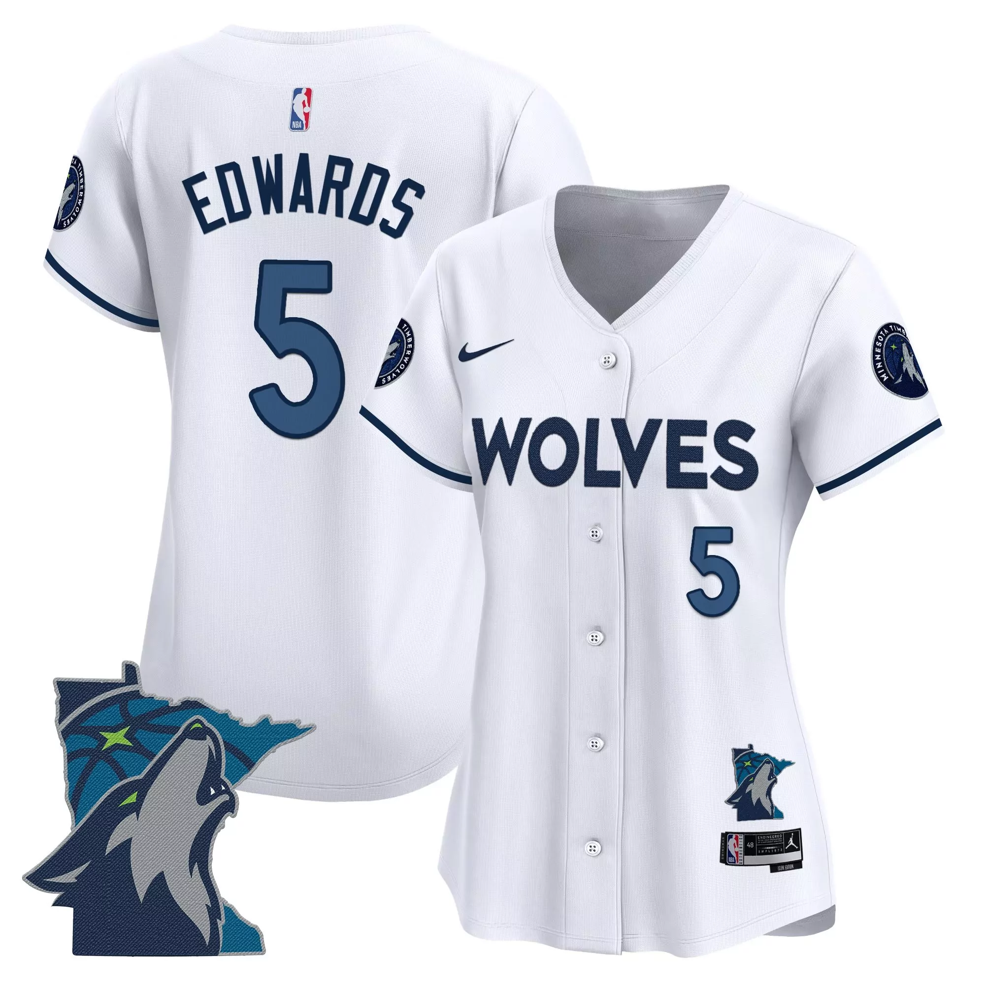 edwards 5 women s black minnesota timberwolves vapor jersey with embroidered patch 2025
