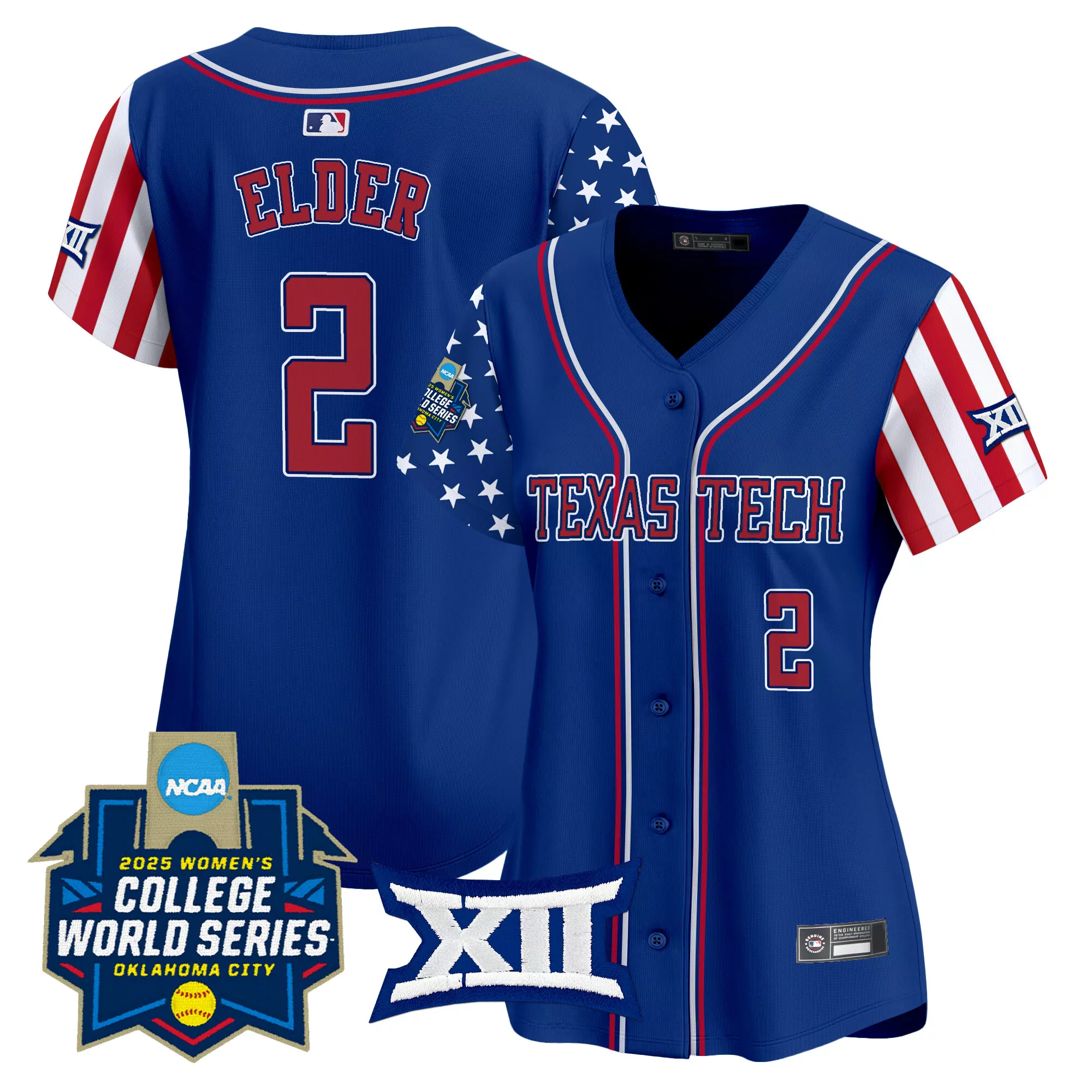 elder 2 women s texas tech red raiders blue stitched vapor jersey with college world series patch 2025