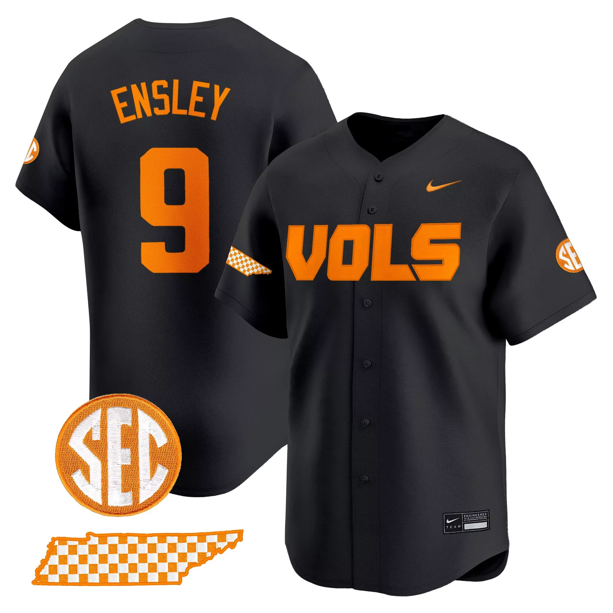 ensley 9 men s tennessee volunteers white vapor jersey with sec embroidered patch 2025