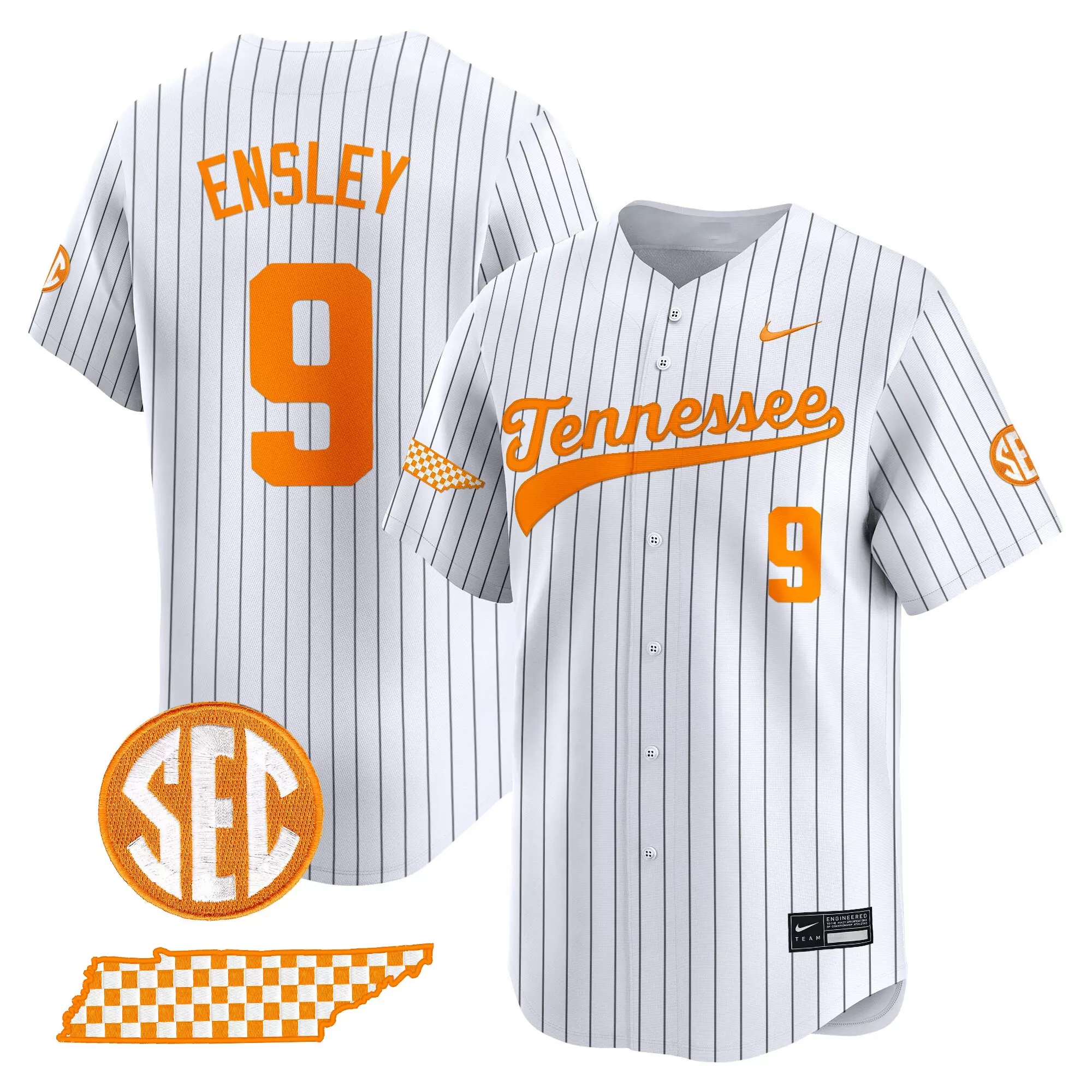 ensley 9 men s tennessee volunteers white vapor jersey with sec embroidered patch 2025