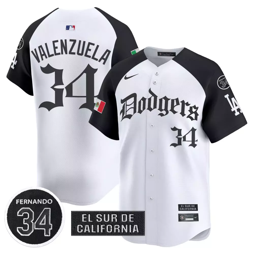 Fernando Valenzuela 34 Dodgers Vapor Jersey | White with El Sur de California Patch 2025 | For Men, Women & Youth