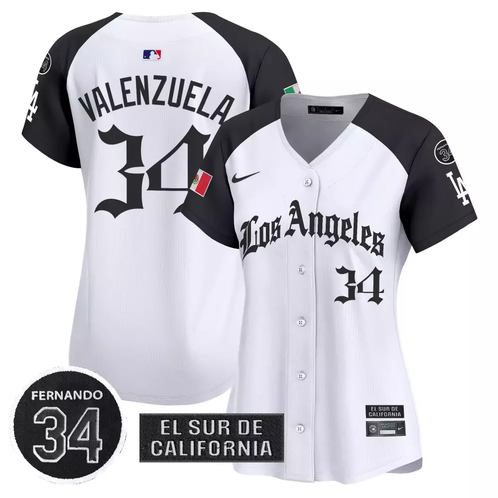 Fernando Valenzuela 34 Dodgers Vapor Jersey | White with El Sur de California Patch 2025 | For Men, Women & Youth