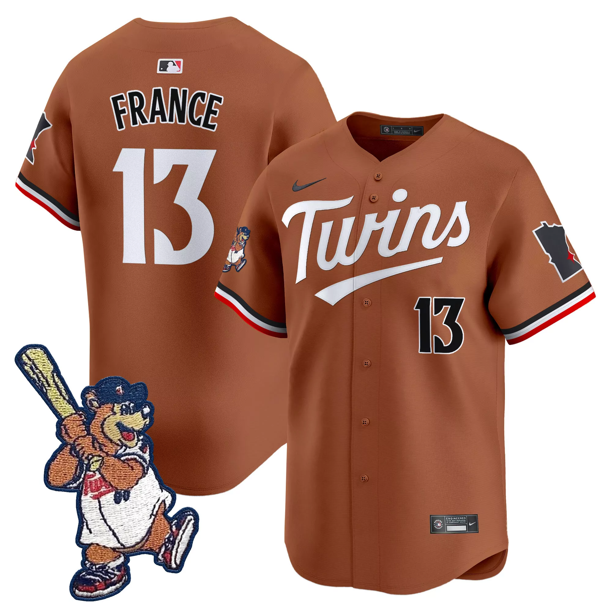 france 13 men s stitched vapor jersey minnesota twins 2023 brown limited edition patch