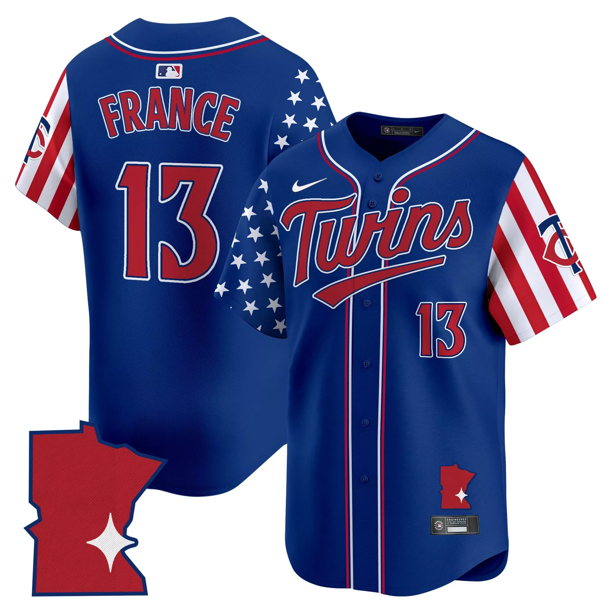 france 13 men s vapor jersey minnesota twins 2025 independence day stitched blue jersey