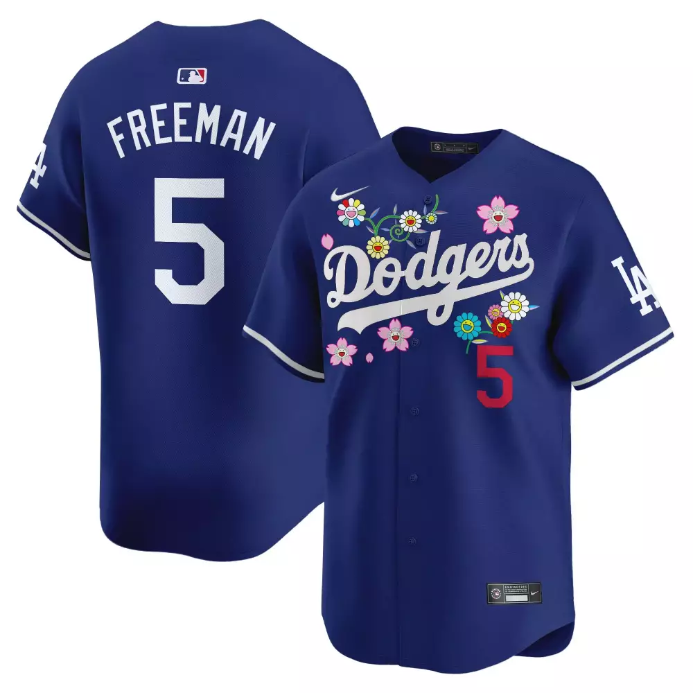freeman 5 men s stitched vapor jersey dodgers 2025 floral patch blue jersey