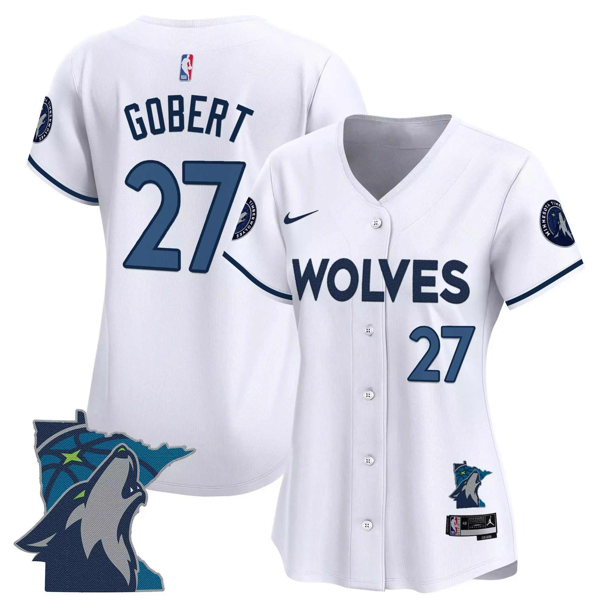 gobert 27 women s minnesota timberwolves white stitched vapor jersey with embroidered patch 2025