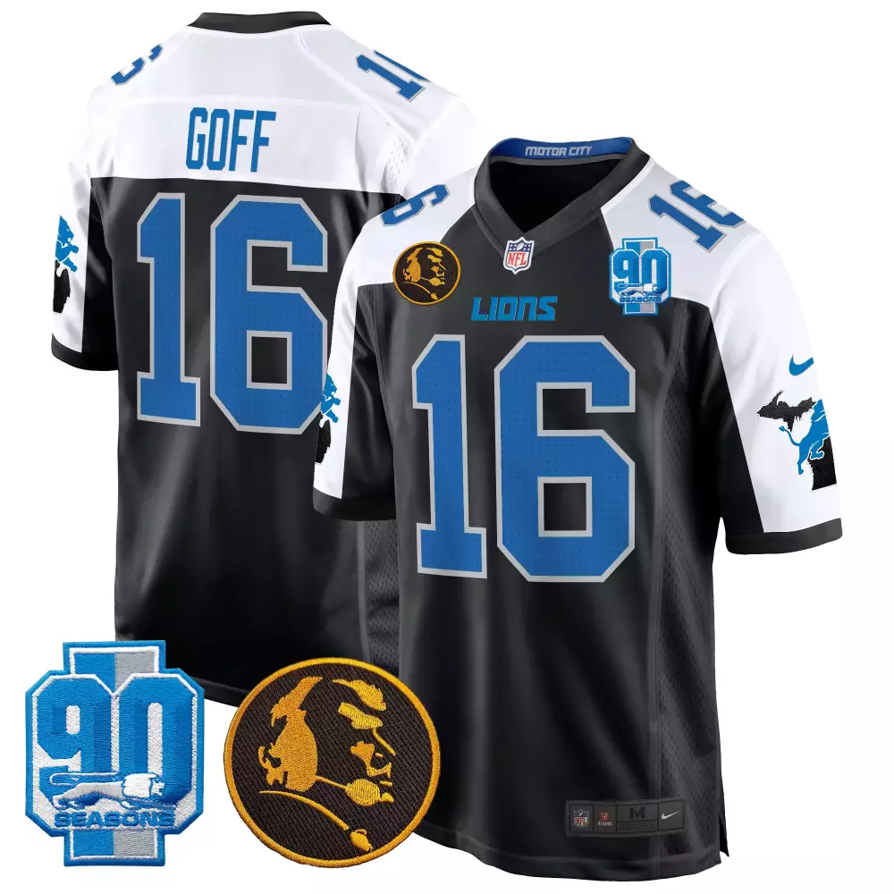 Goff Detroit Lions Men's Black Vapor Jersey | 90 Seasons Embroidered Patch Fan Gear | Perfect Gift Idea for Game Day | For Men, Women & Youth