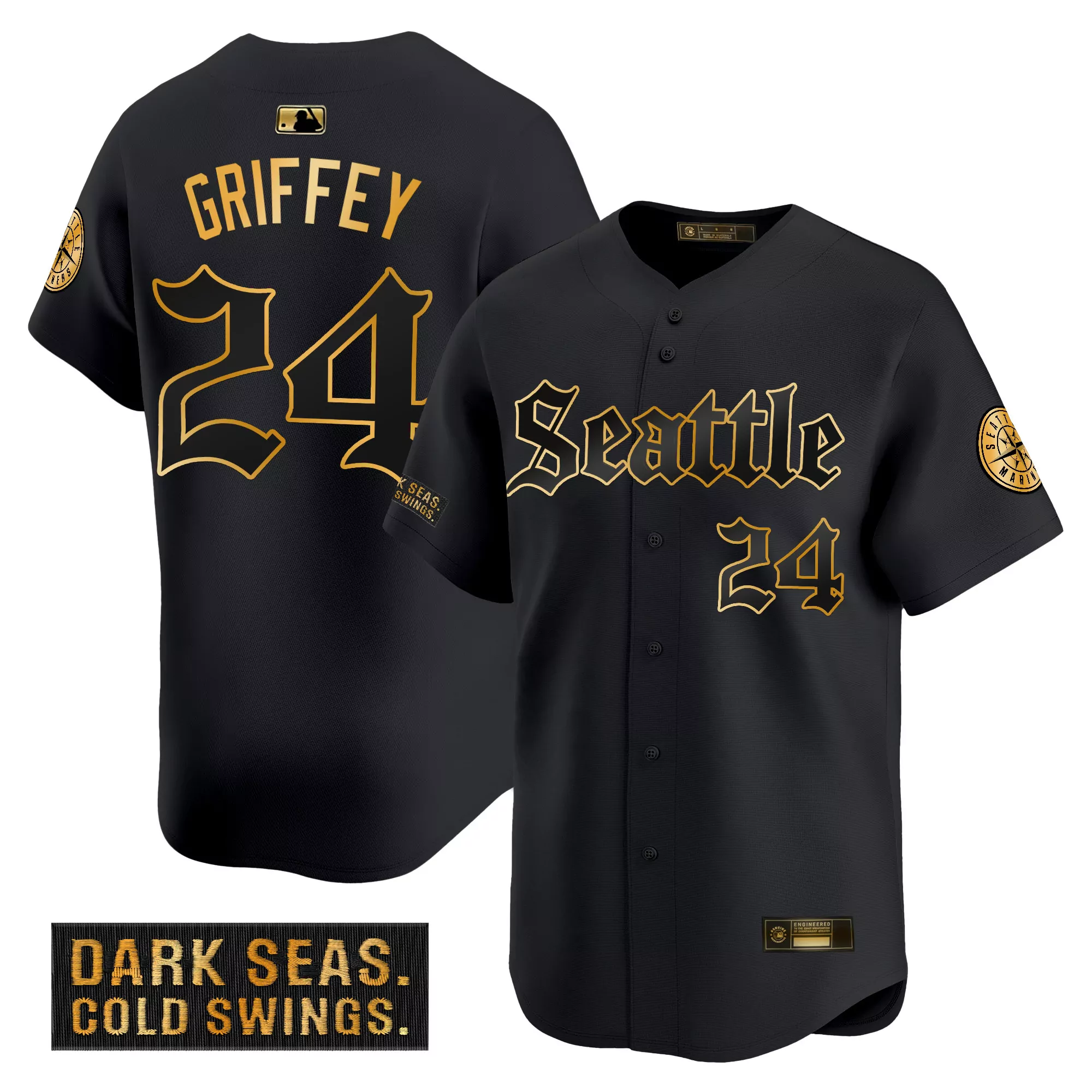 griffey 24 men s stitched vapor jersey seattle mariners black dark seas patch 2023