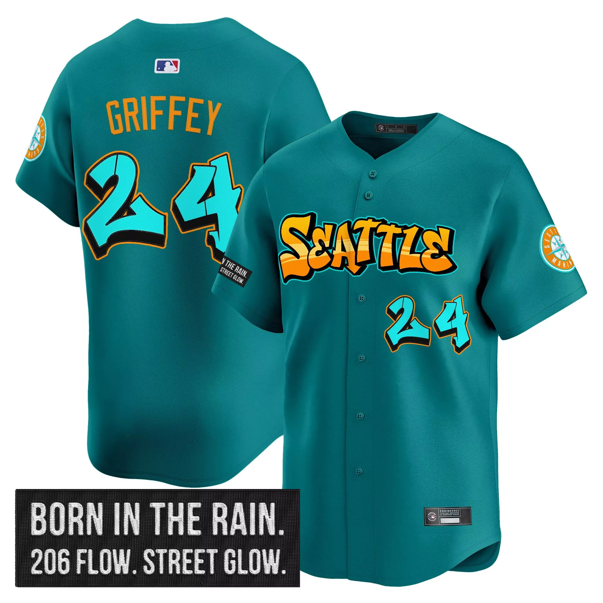 griffey 24 men s stitched vapor jersey seattle mariners graffiti edition 2024 emerald