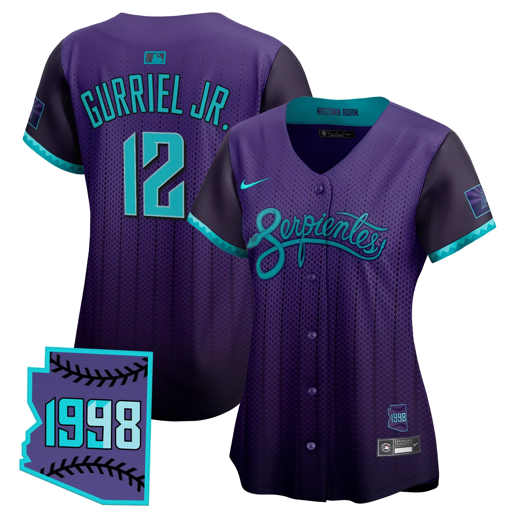 gurriel jr 12 women s arizona diamondbacks purple vapor jersey with 1998 patch 2025