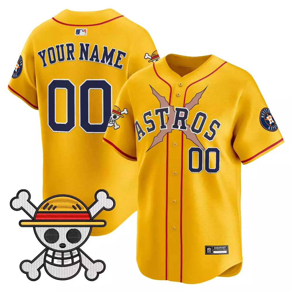 Houston Astros Custom Yellow Jersey | Skull Patch with Your Name 00 | Fan Gear for Men, Women & Youth