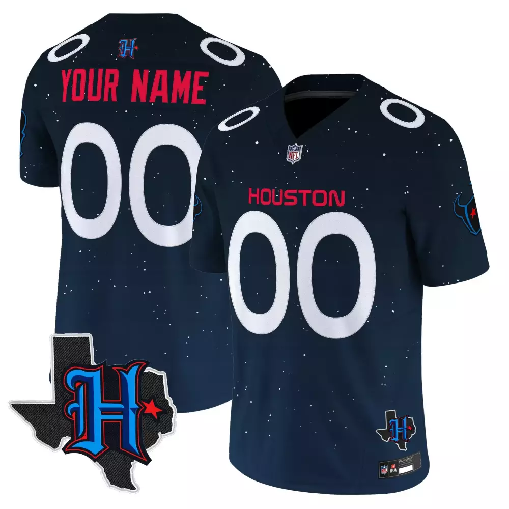 houston texans custom navy jersey with texas patch and stars design