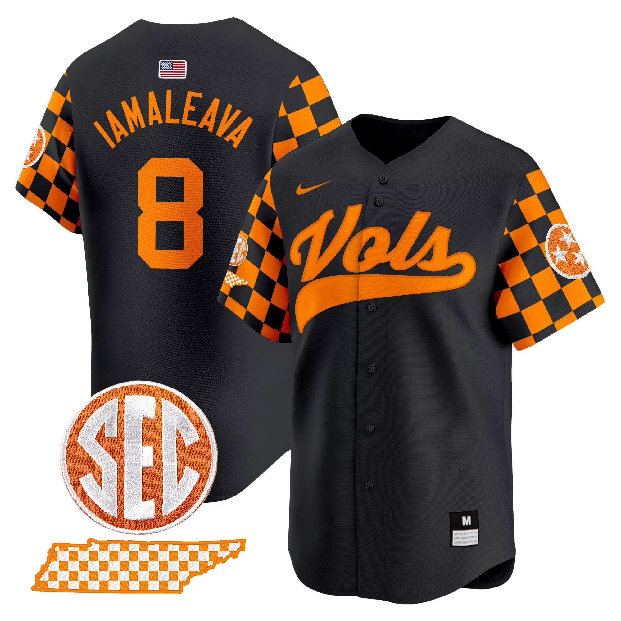 iamaleava 8 men s nike vapor jersey tennessee volunteers black 2024 stitched sec patch