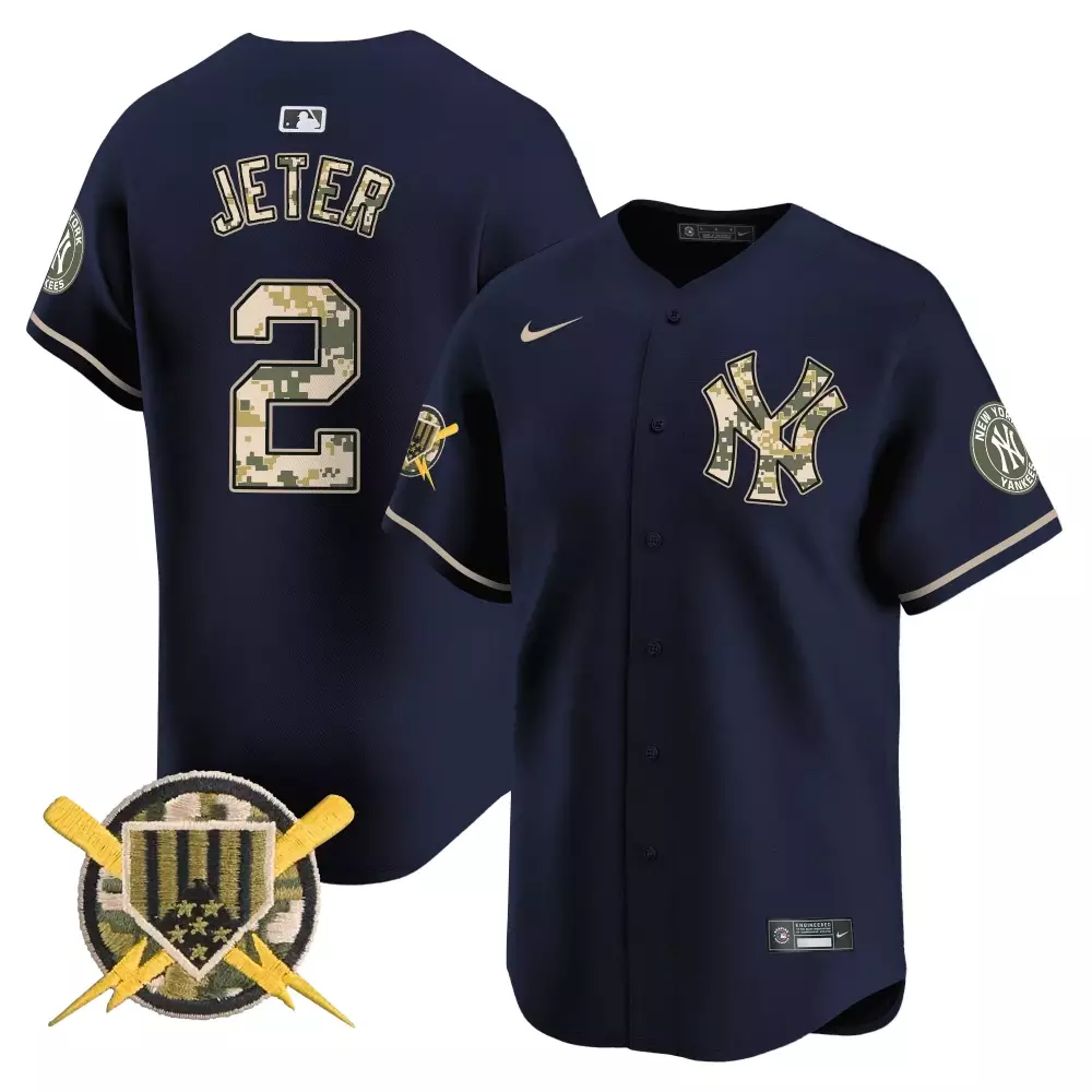 Jeter Yankees Armed Forces Day Jersey | 2023 Stitched Vapor Edition in Navy | Fan Gear for Men, Women & Youth