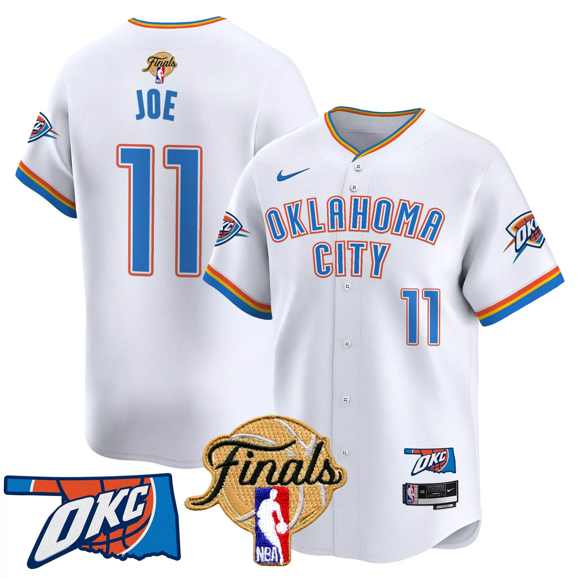 joe 11 men s oklahoma city thunder vapor stitched jersey white 2023 embroidered okc patch