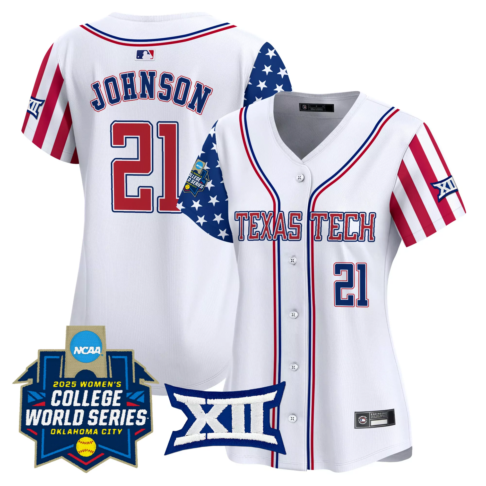 johnson 21 women s texas tech red raiders white stitched vapor jersey 2025 college world series
