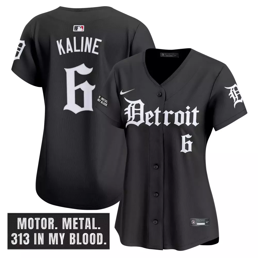 Kaline 6 Detroit Tigers 2023 Black Stitched Vapor Jersey | Motor Metal Edition for Women | Stylish Fan Gear