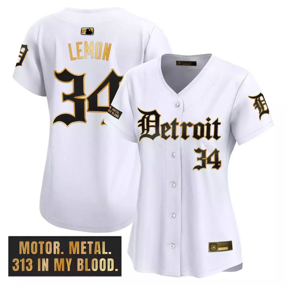 Lemon 34 Women’s Detroit Tigers Black Vapor Jersey | 2023 with Motor Metal Patch | For Men, Women & You