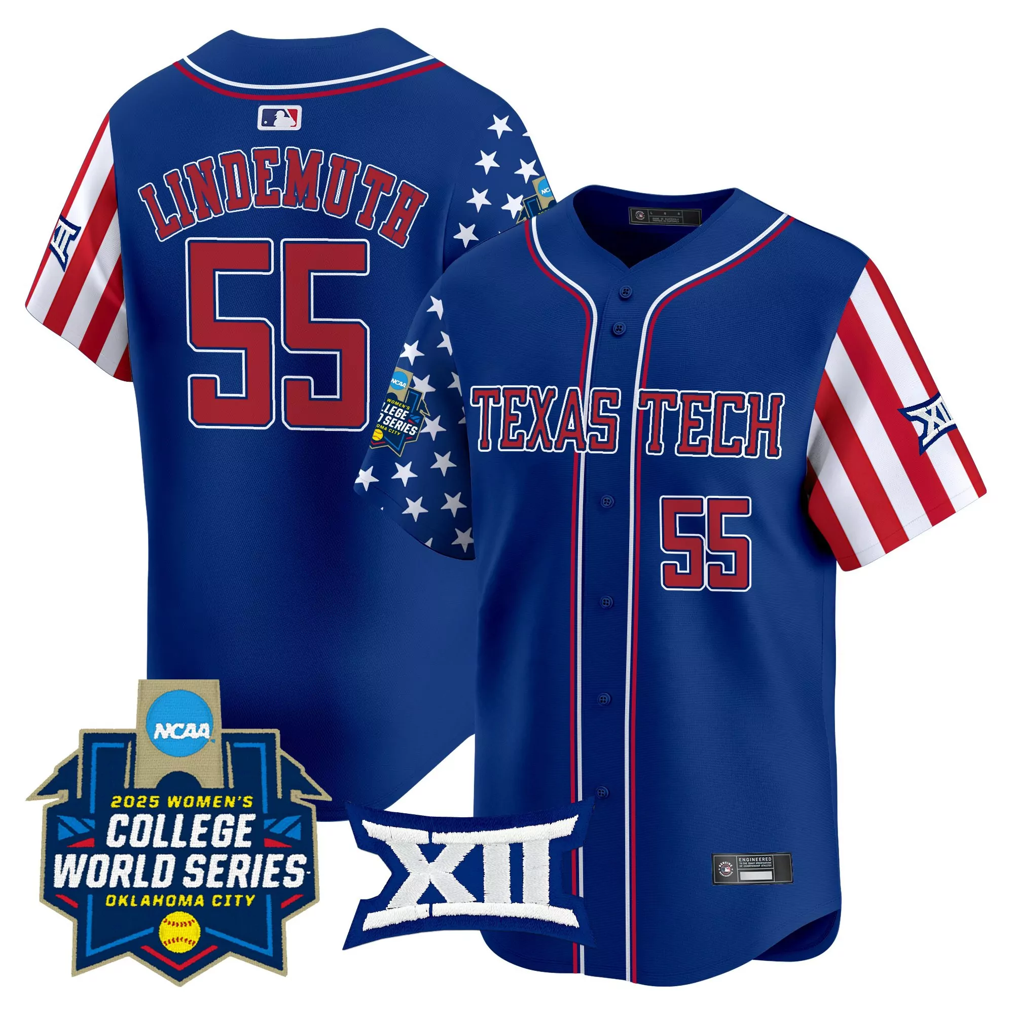 lindemuth 55 women s stitched vapor jersey texas tech red raiders blue college world series 2025