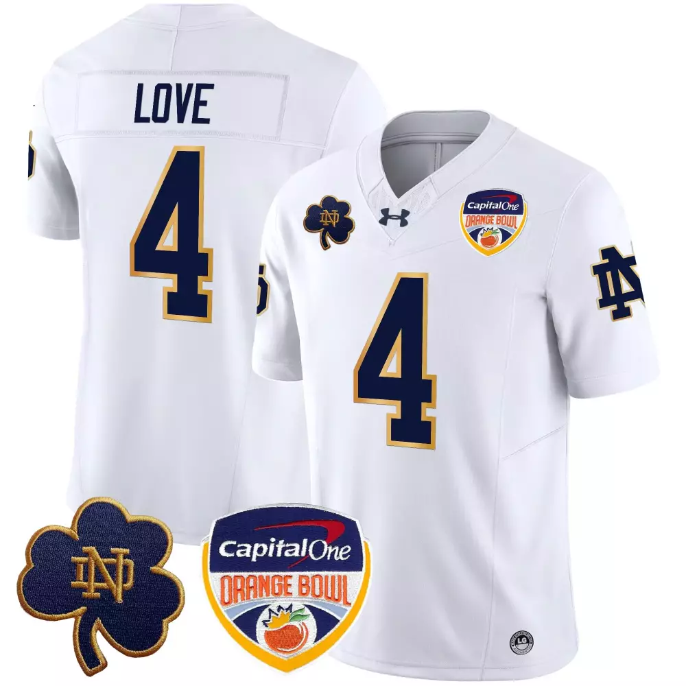 love 4 men s stitched vapor jersey notre dame fighting irish white 2024 orange bowl patch