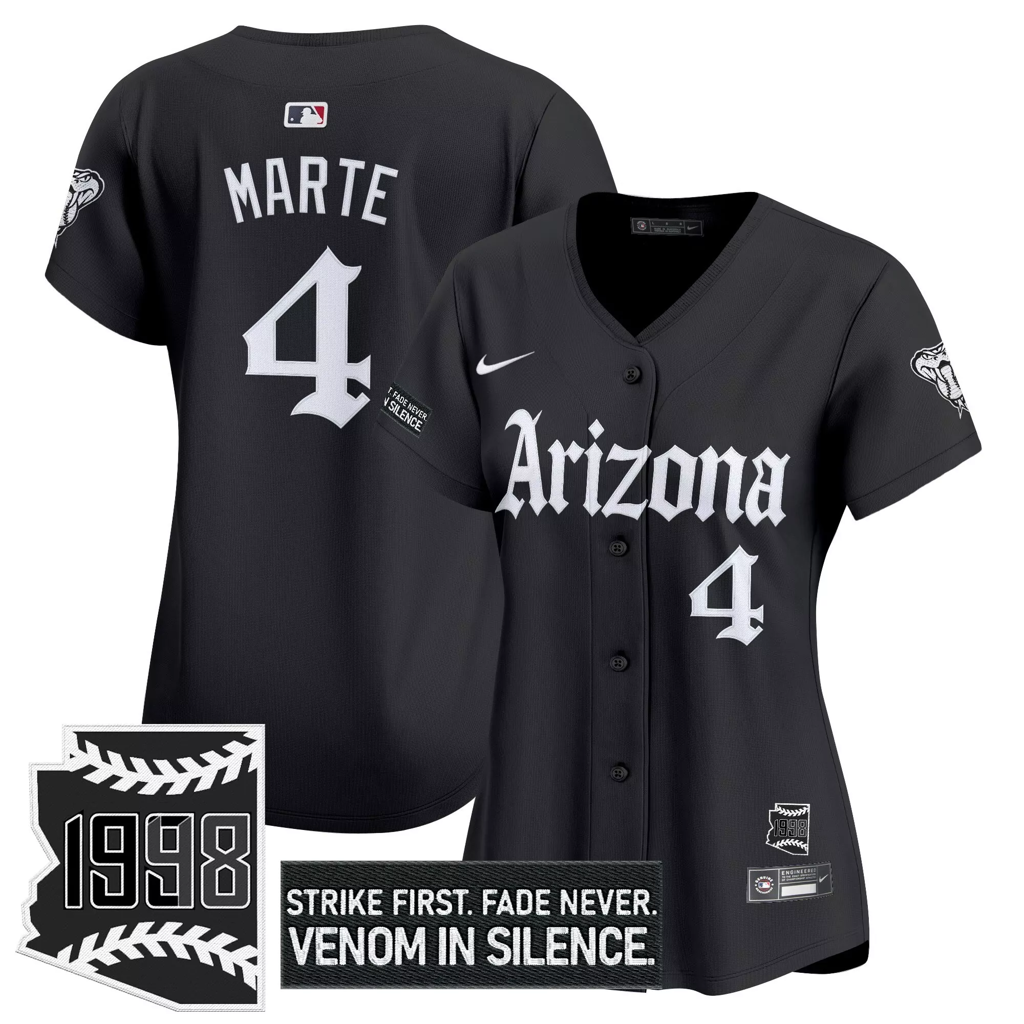 marte 4 women s arizona diamondbacks black vapor jersey 1998 patch edition