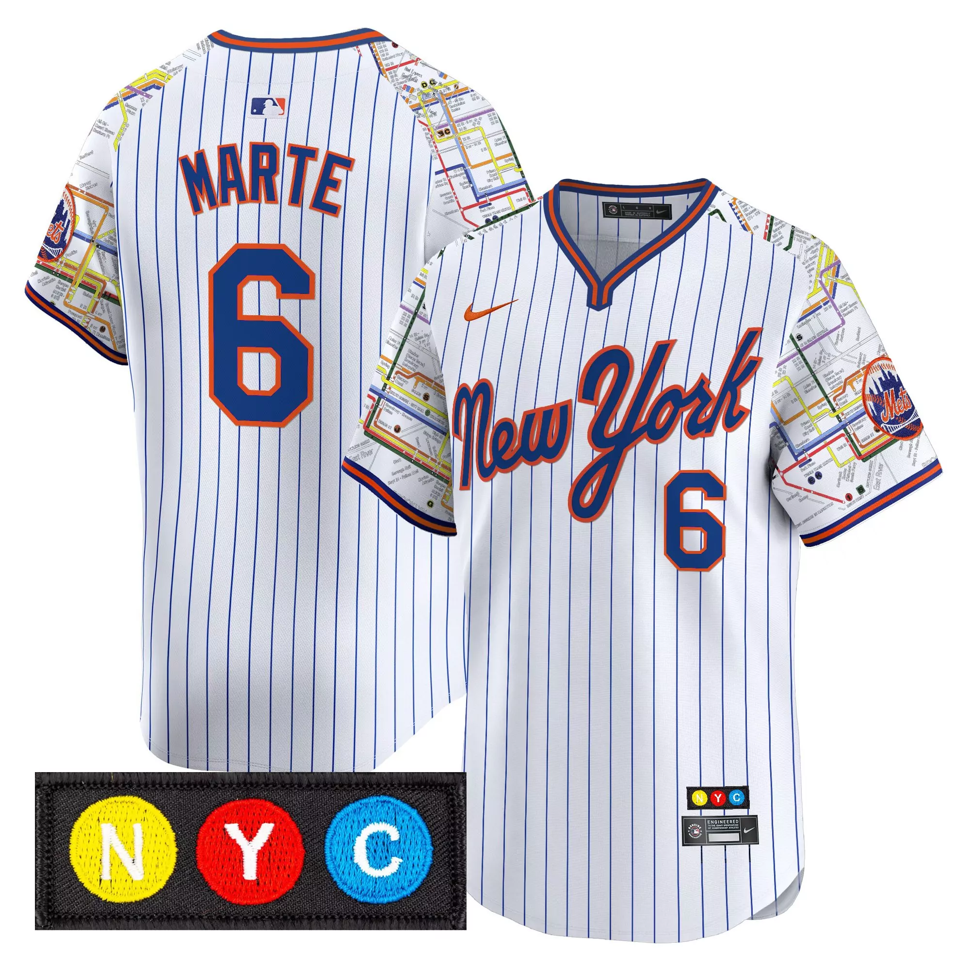 marte 6 men s new york mets vapor jersey white nyc patch stitched 2023