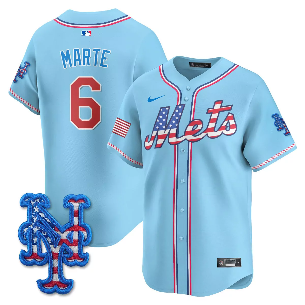 marte 6 men s vapor jersey new york mets light blue 2025 fourth of july embroidered patch