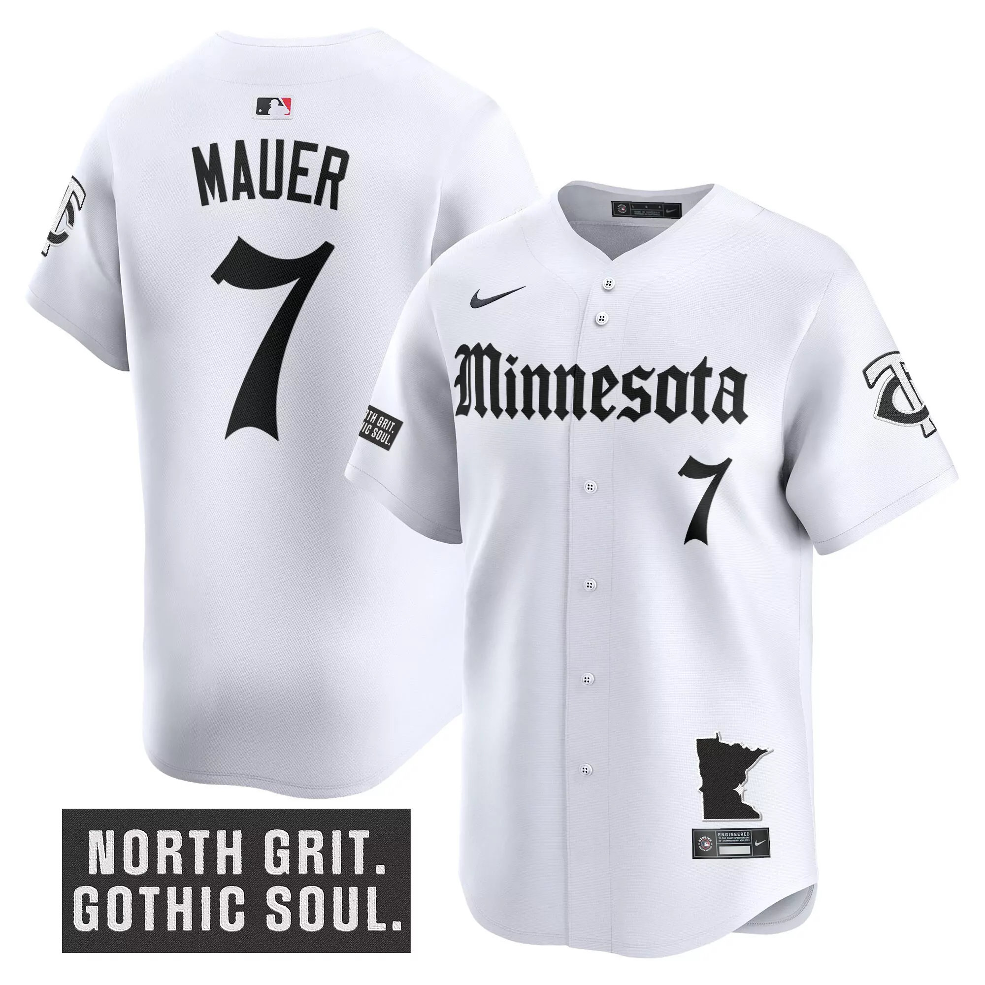 mauer 7 men s stitched vapor jersey white minnesota twins north grit patch 2023