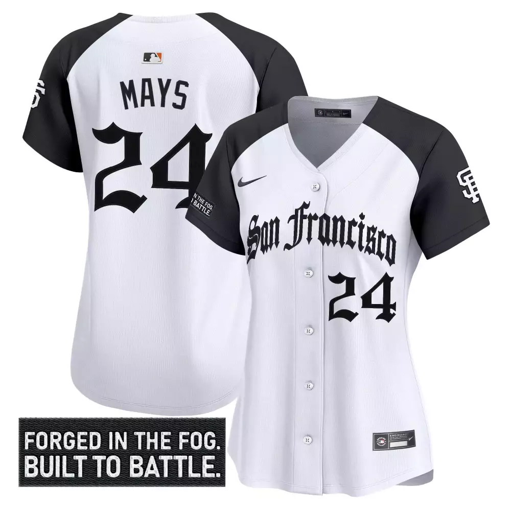 Mays 24 San Francisco Giants Women's Vapor Premier Jersey | White Black Forged in the Fog Patch 2023 | Stylish Fan Gear | For Women, Men & Youth